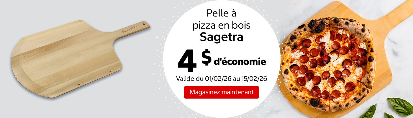 Pelle à pizza en bois Sagetra 4 $ d'économie. Valide du 01/02/26 au 15/02/26. Magasinez maintenant.