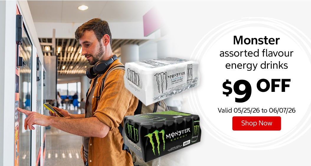 Monster assorted flavour energy drinks $9 Off. Valid 05/25/26 to 06/07/26. Shop Now 
