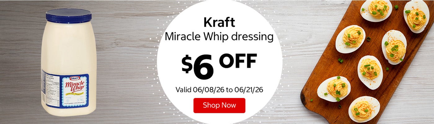 Kraft Miracle Whip dressing $6 Off. Valid 06/08/26 to 06/21/26. Shop Now 