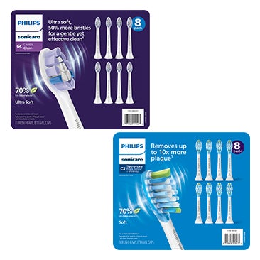 Philips Sonicare Gentle Clean Gum Care AND/OR Two-in-One Plaque Removal + Whitening Replacement Brush Heads