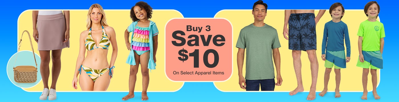 buy 3 save $10 on select apparel items