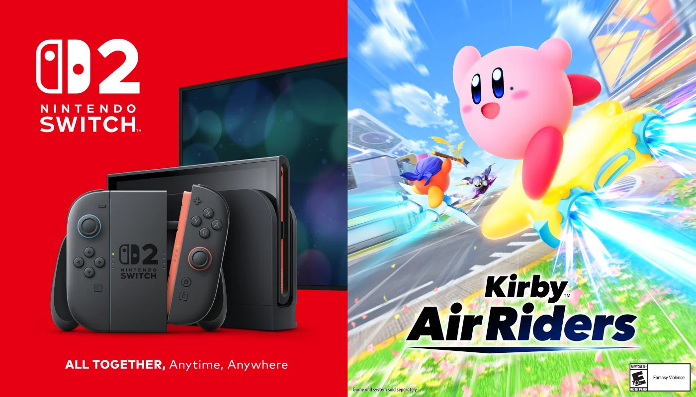 Nintendo Switch 2 All Together, Anytime, Anywhere. Kirby Air Riders Nintendo Switch 2 Edition. Rated E for Everyone
