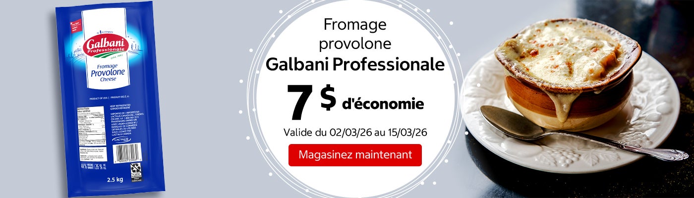 Fromage provolone Galbani Professionale 7 $ d'économie. Valide du 02/03/26 au 15/03/26. Magasinez maintenant.