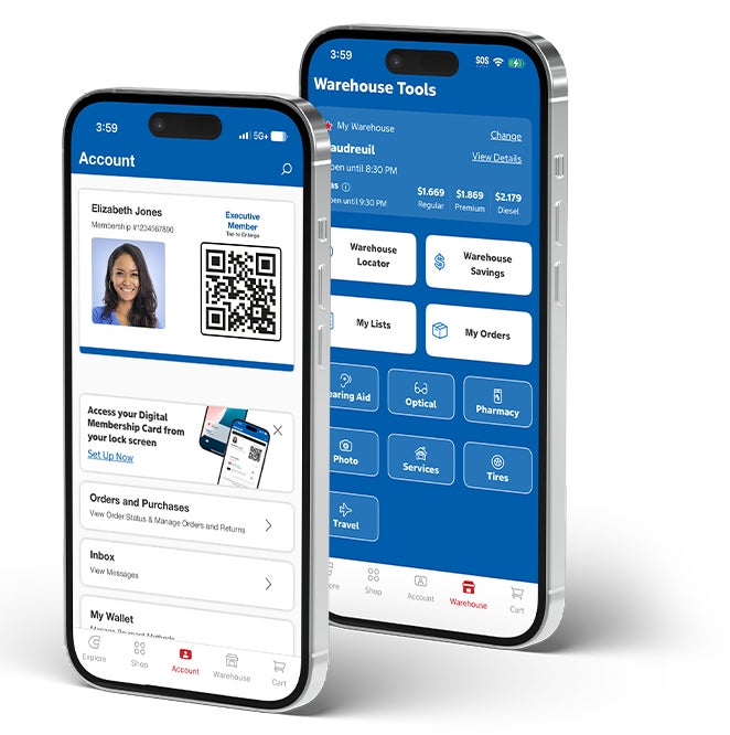 Two phones showing Costco App