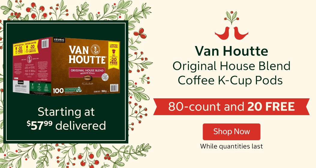 Van Houtte Original House Blend Coffee K-Cup Pods  80-count and 20 FREE Starting at $57.99 delivered Shop Now  While quantities last