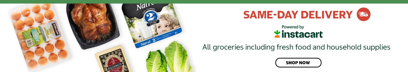 Same-day Delivery. Powered by Instacart. All groceries including fresh food and household supplies. Shop Now.