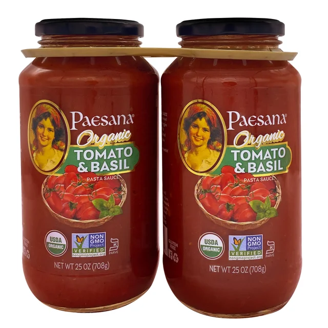 Paesana Organic Tomato & Basil Pasta Sauce, 25 oz, 2-count