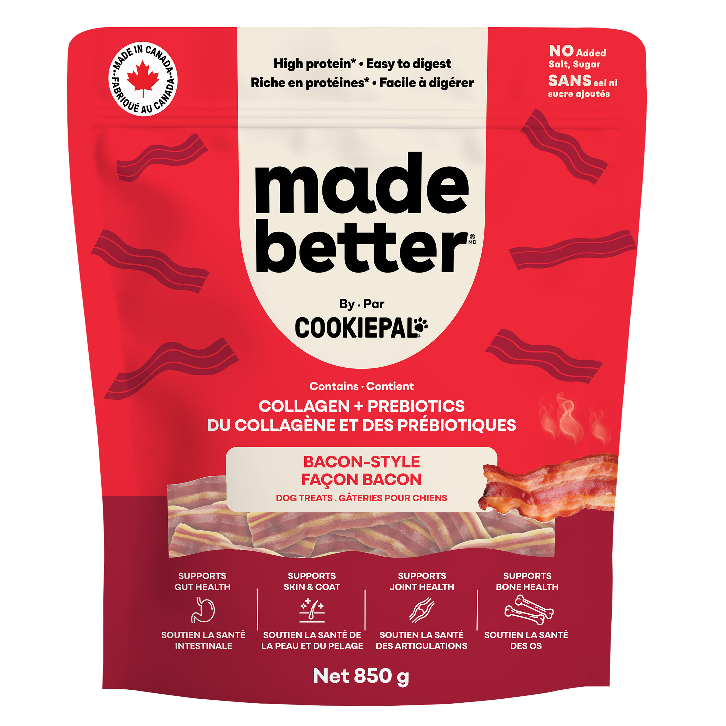 Made Better by CookiePal Collagen and Prebiotic Bacon-Style Dog Treats, 850 g