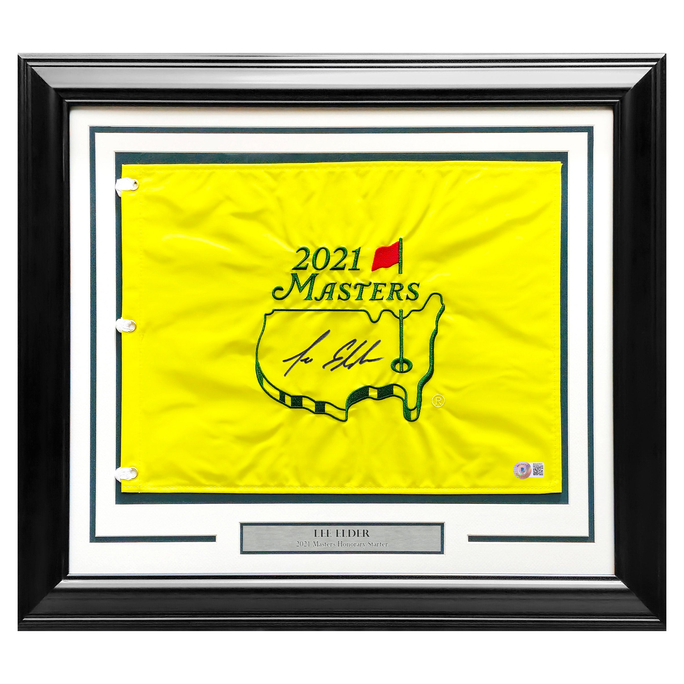 絵画　直筆サイン入り　リトグラフ ダニエル・スキオラ　黄色い旗　ゴルフコース Lee Elder Autographed Framed Yellow 2021 Masters Golf Pin Flag