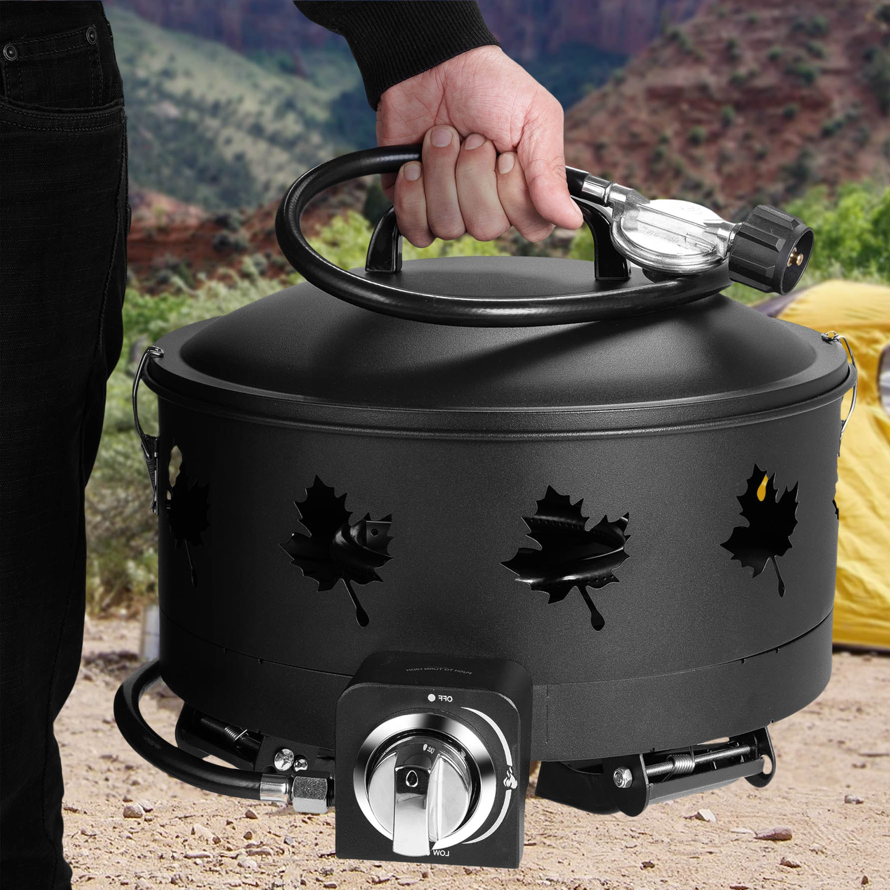 Paramount Campfire Portable Gas Fire Pit with Maple Leaf Pattern