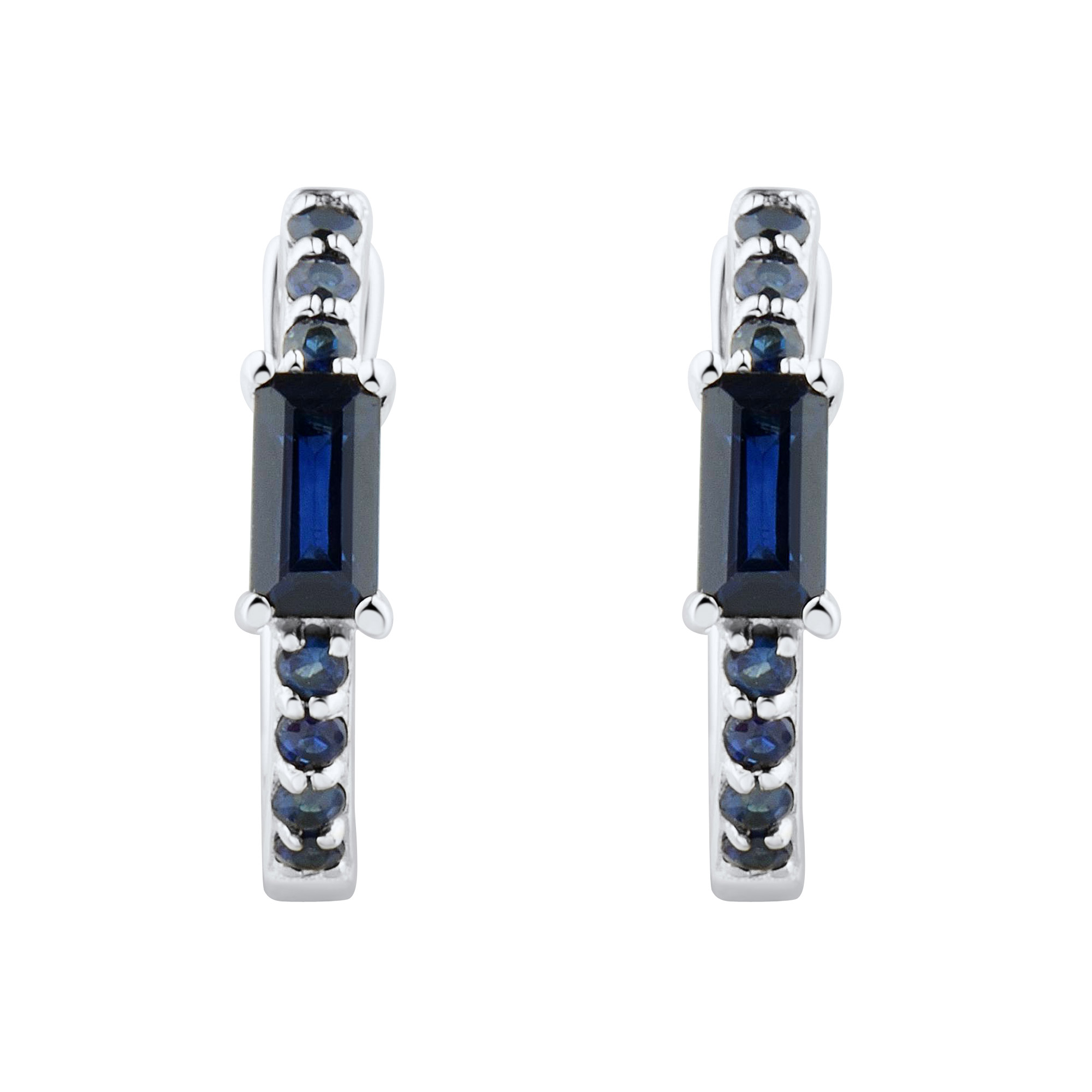 Rectangular and Round Cut Blue Sapphire Hoop Earrings 