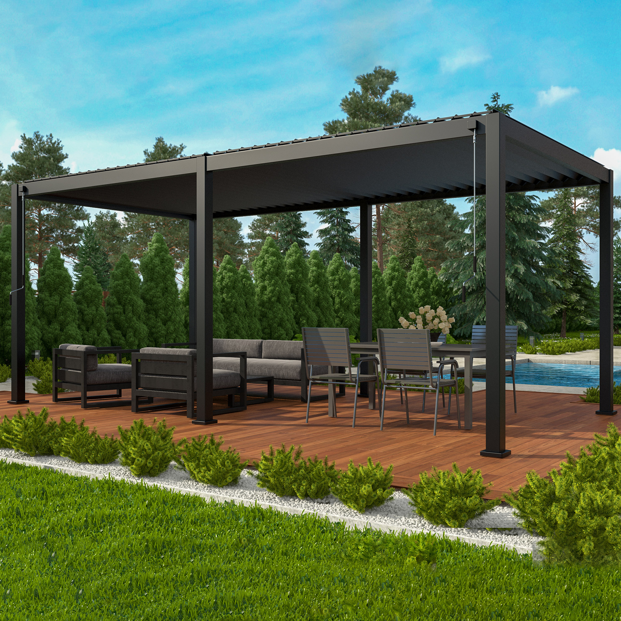 Mirador 10 ft. x 20 ft. Adjustable Louvered Aluminum Pergola Costco