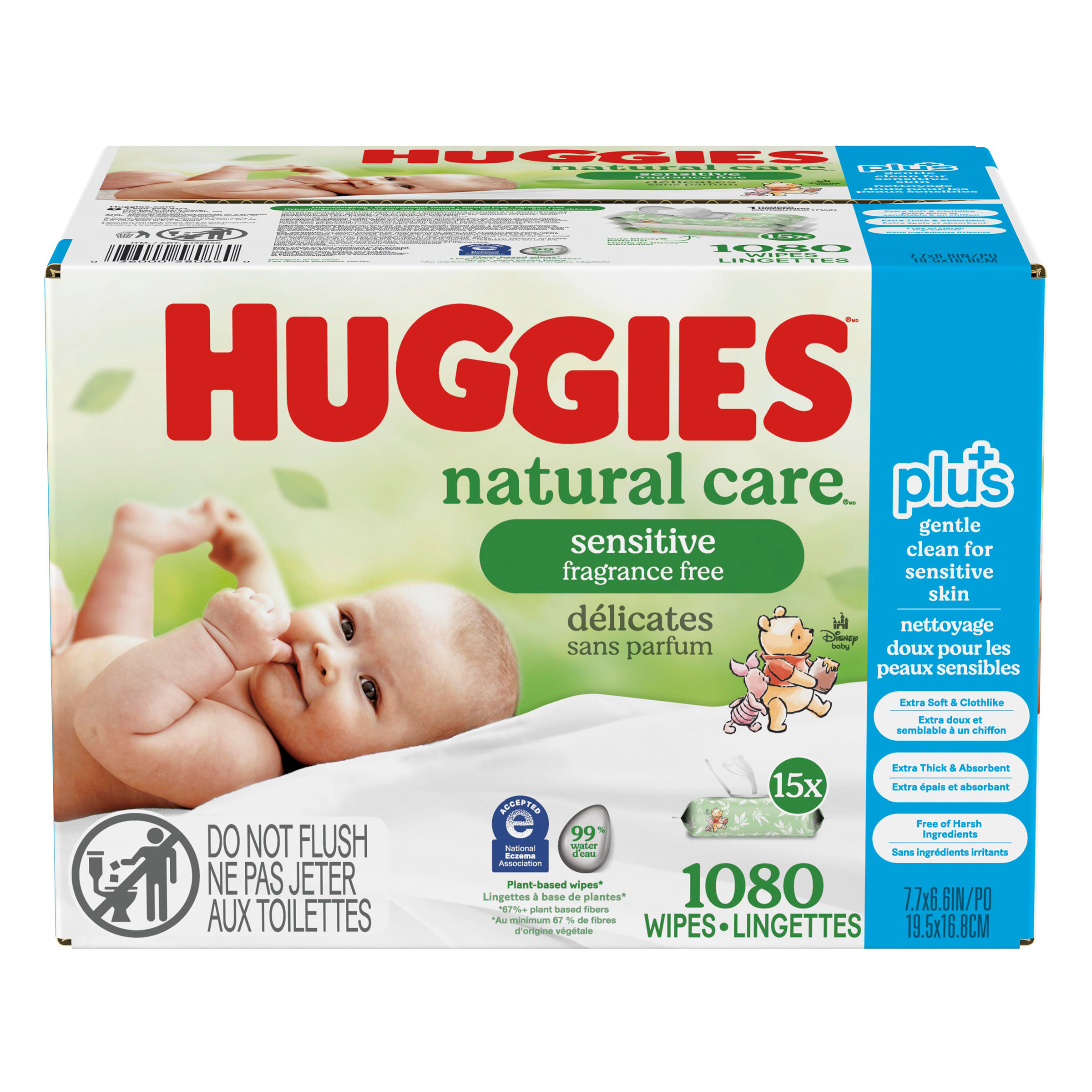 Huggies Natural Care Plus Wipes, 15-packs of 72