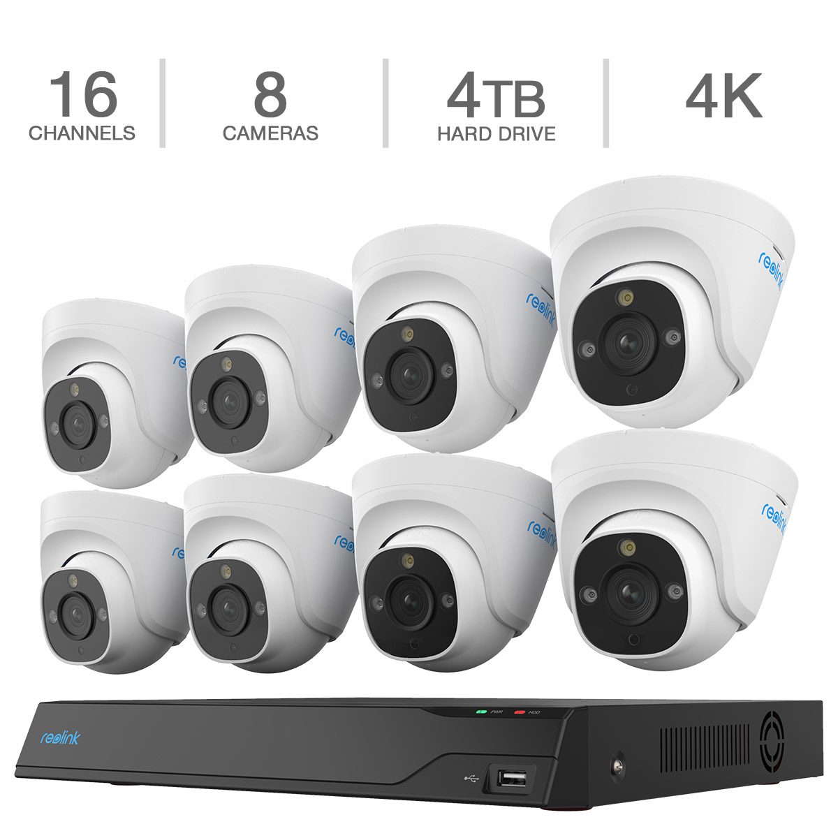 Reolink 4K+ 12MP Ultra HD 16-channel 4TB HDD NVR Security System with 8 Dome PoE Cameras