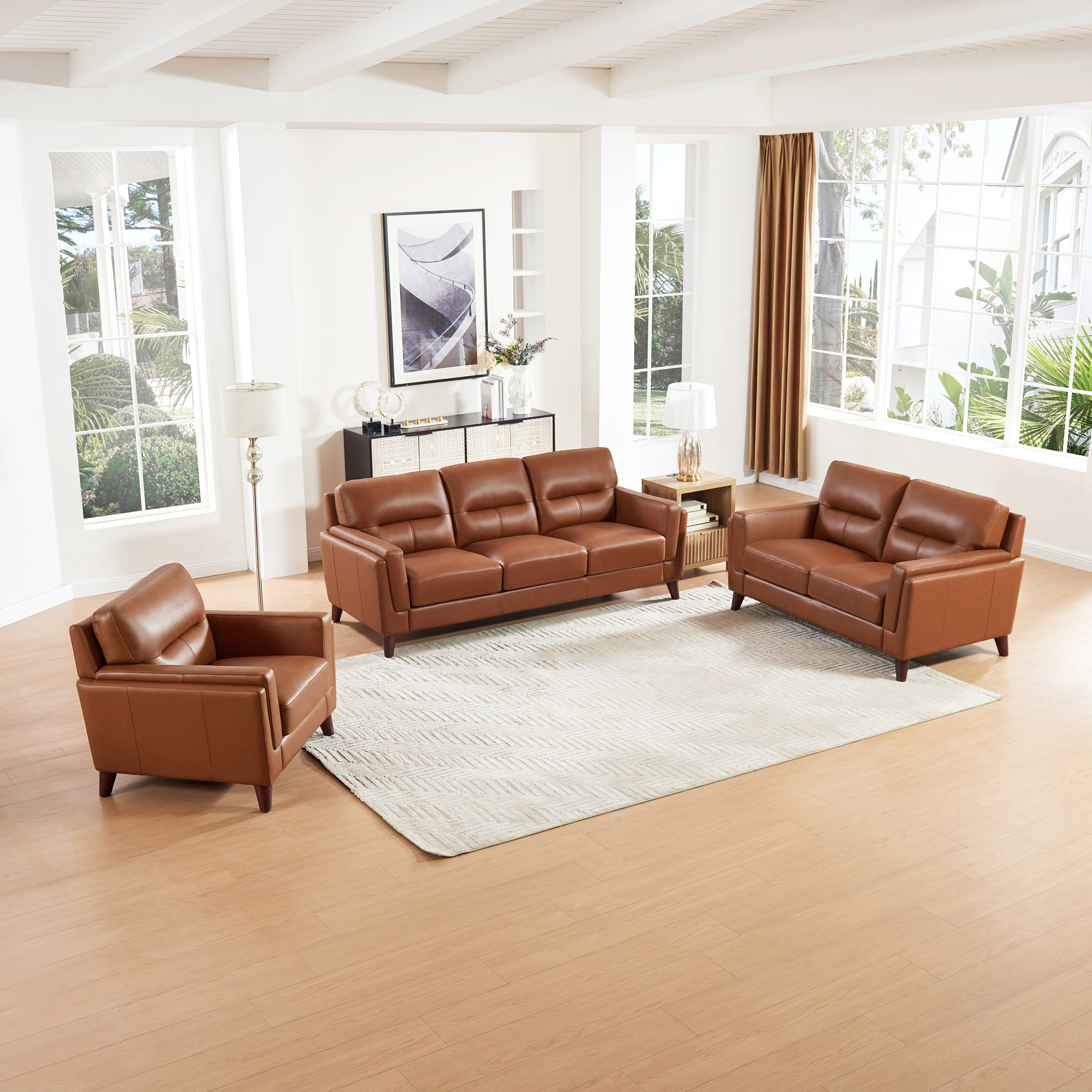 Prospera Home Tampa 3-piece Top Grain Leather Living Room Set