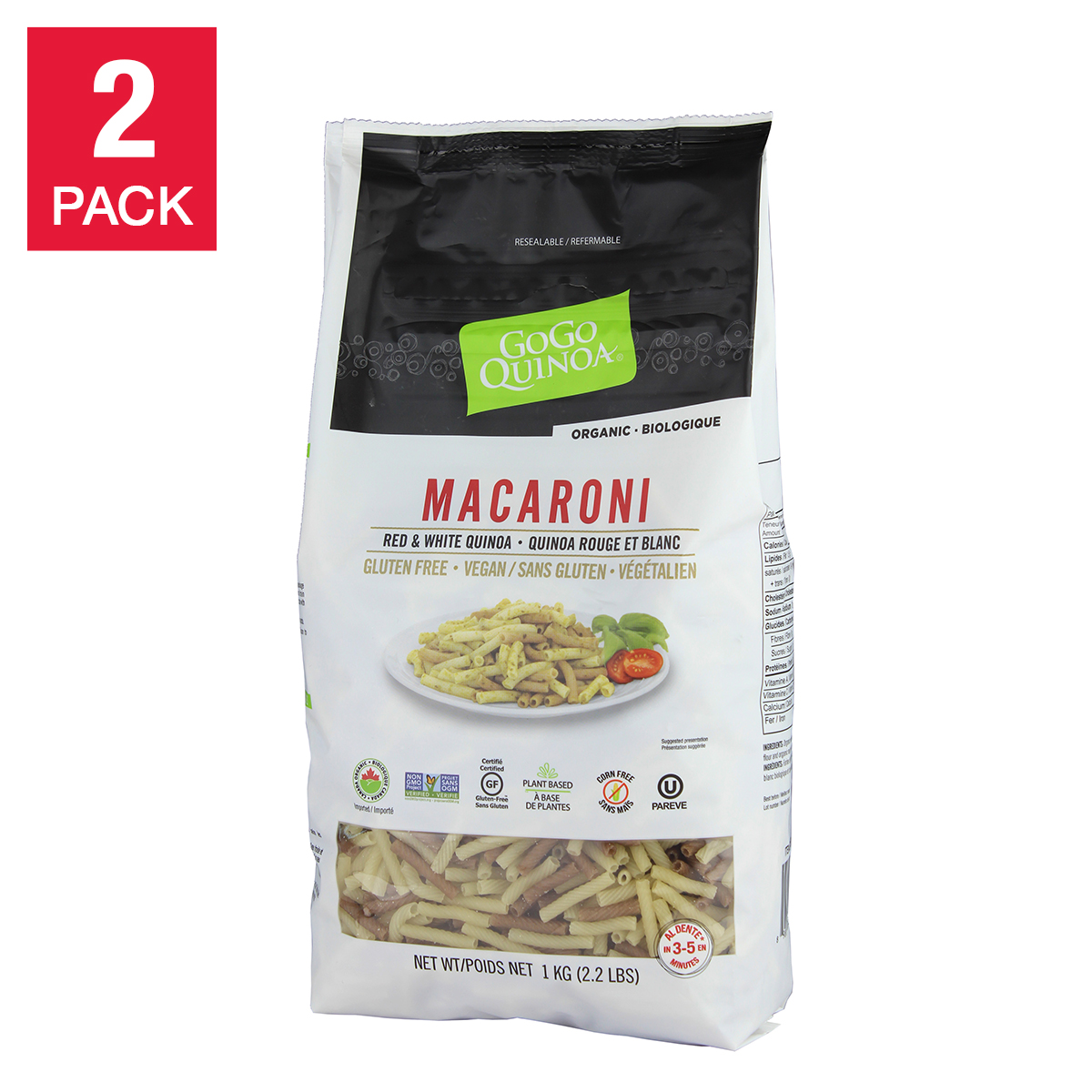 GoGo Quinoa Organic Macaroni, 2 x 1 Kg 