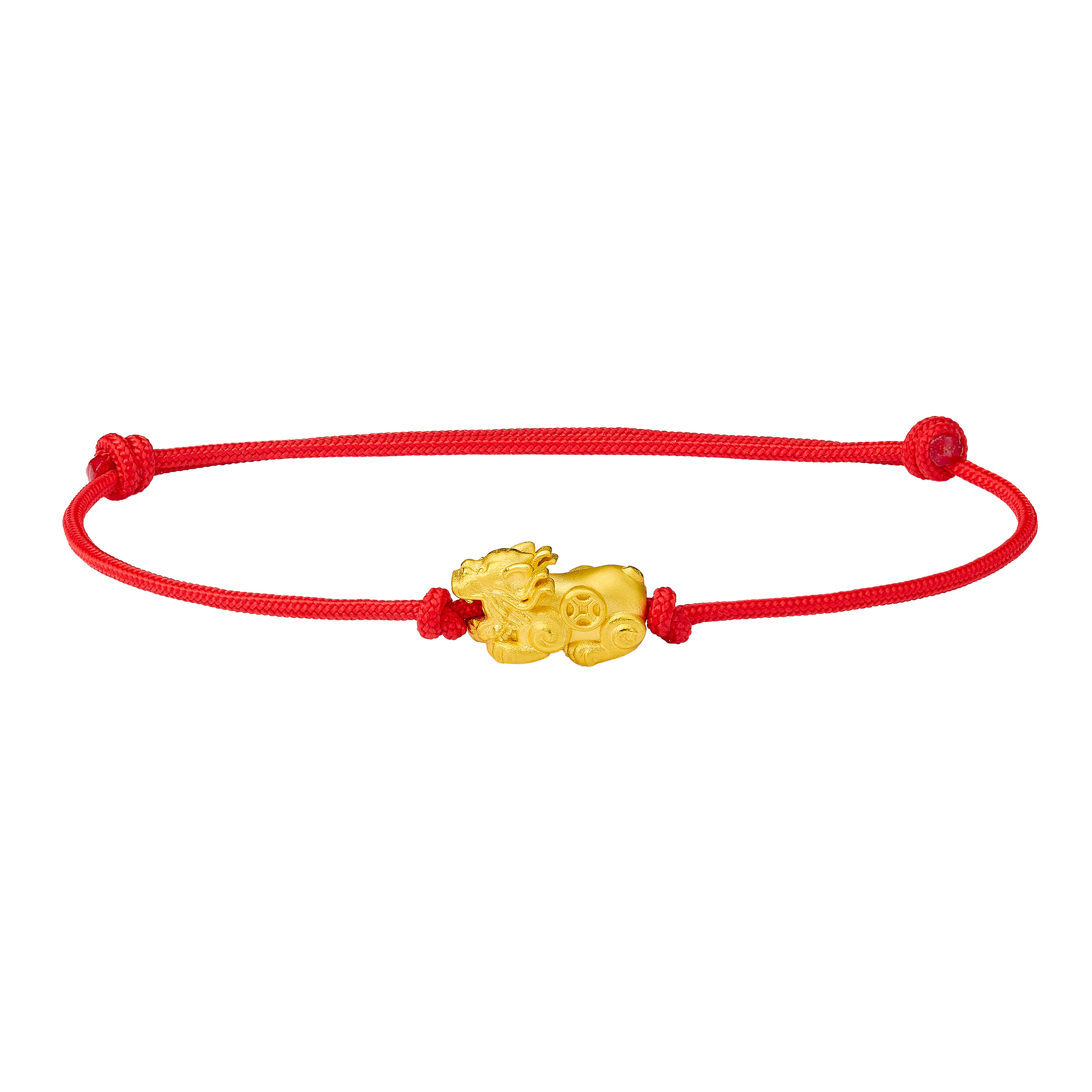 Satin Finish Feng Shui Pixiu Bracelet in 24-kt Yellow Gold on Braided Nylon Cord