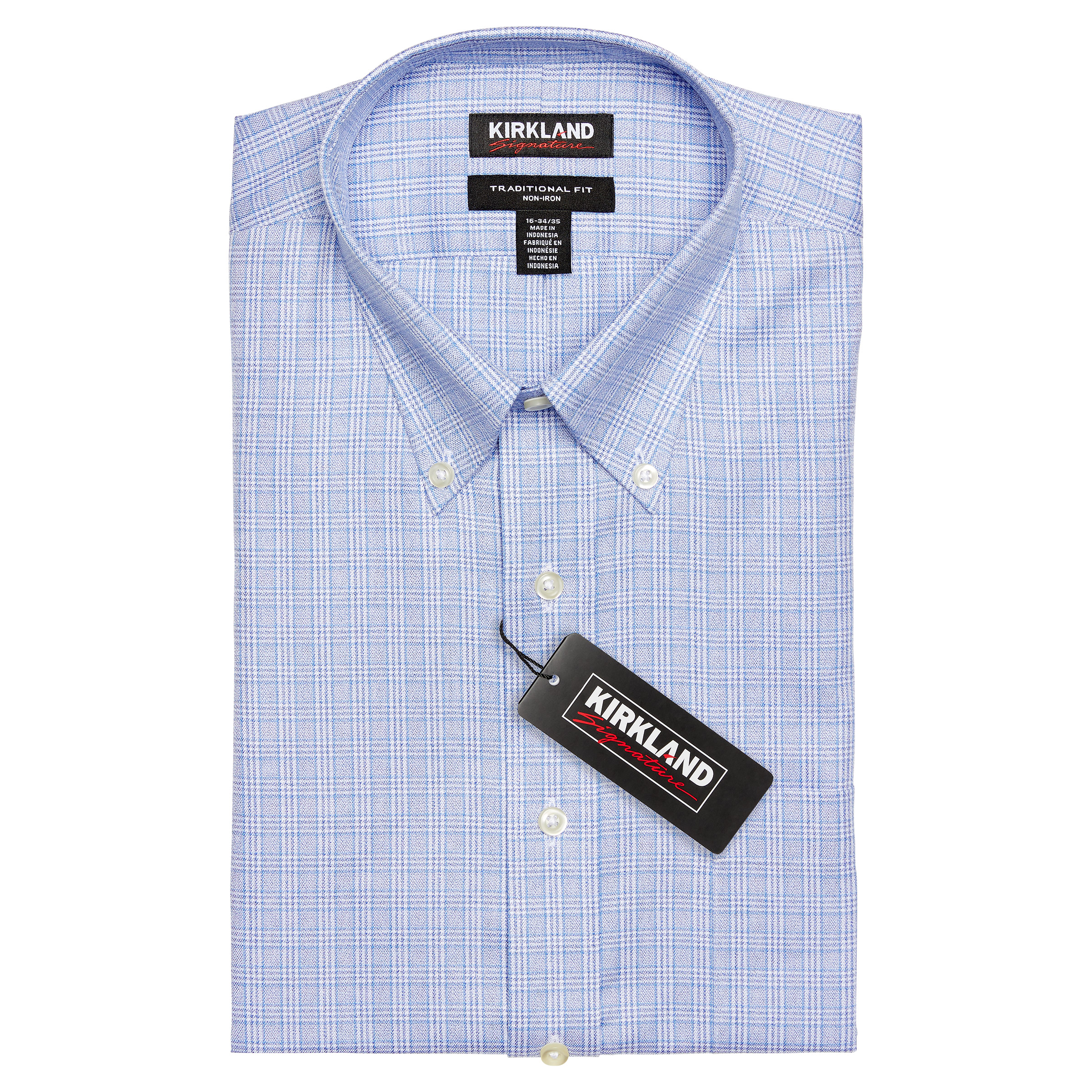 Kirkland Signature Men's Traditional Fit Dress Shirt, Light Blue Check |  Costco