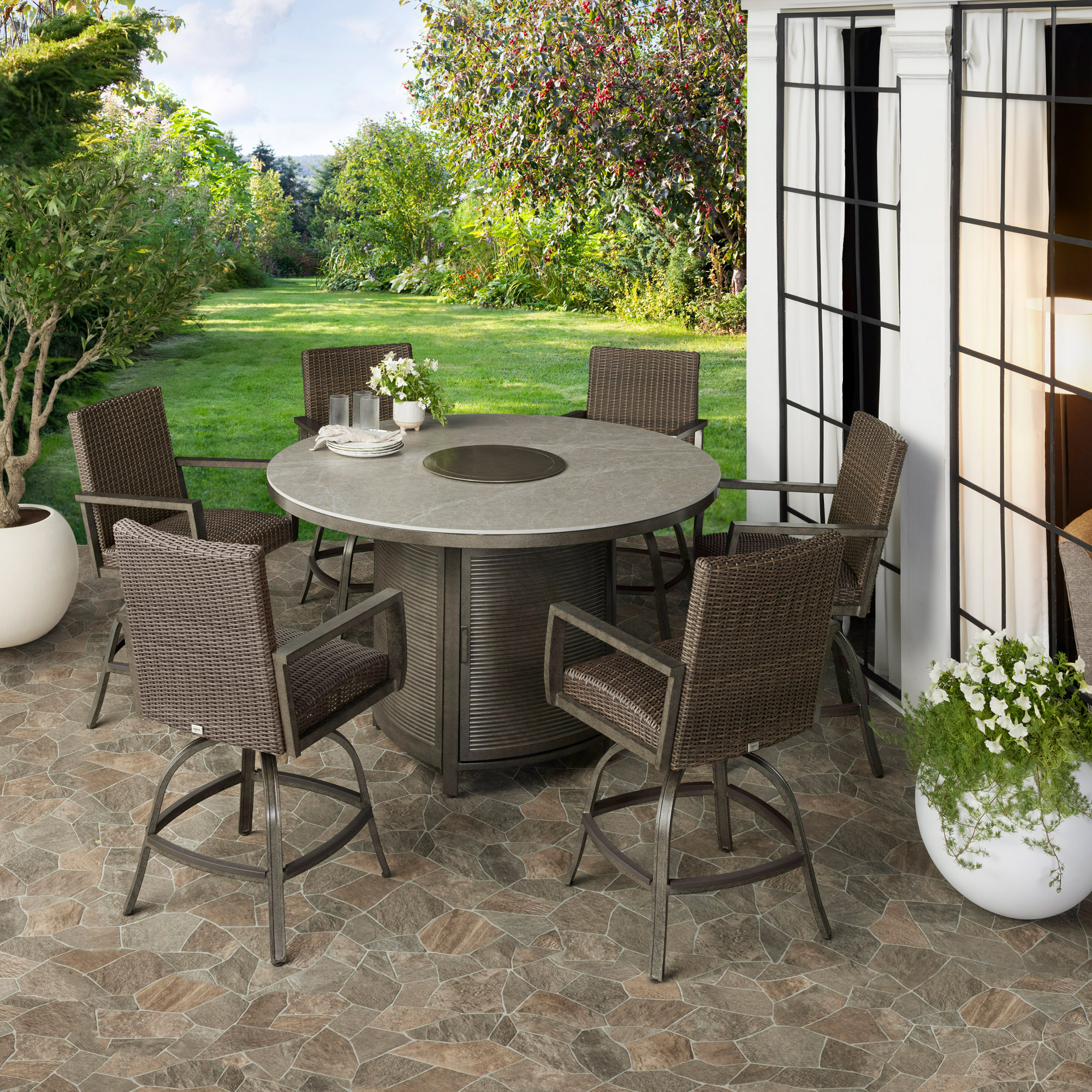 Oakland 7piece Patio Dining Set with Fire Table Costco