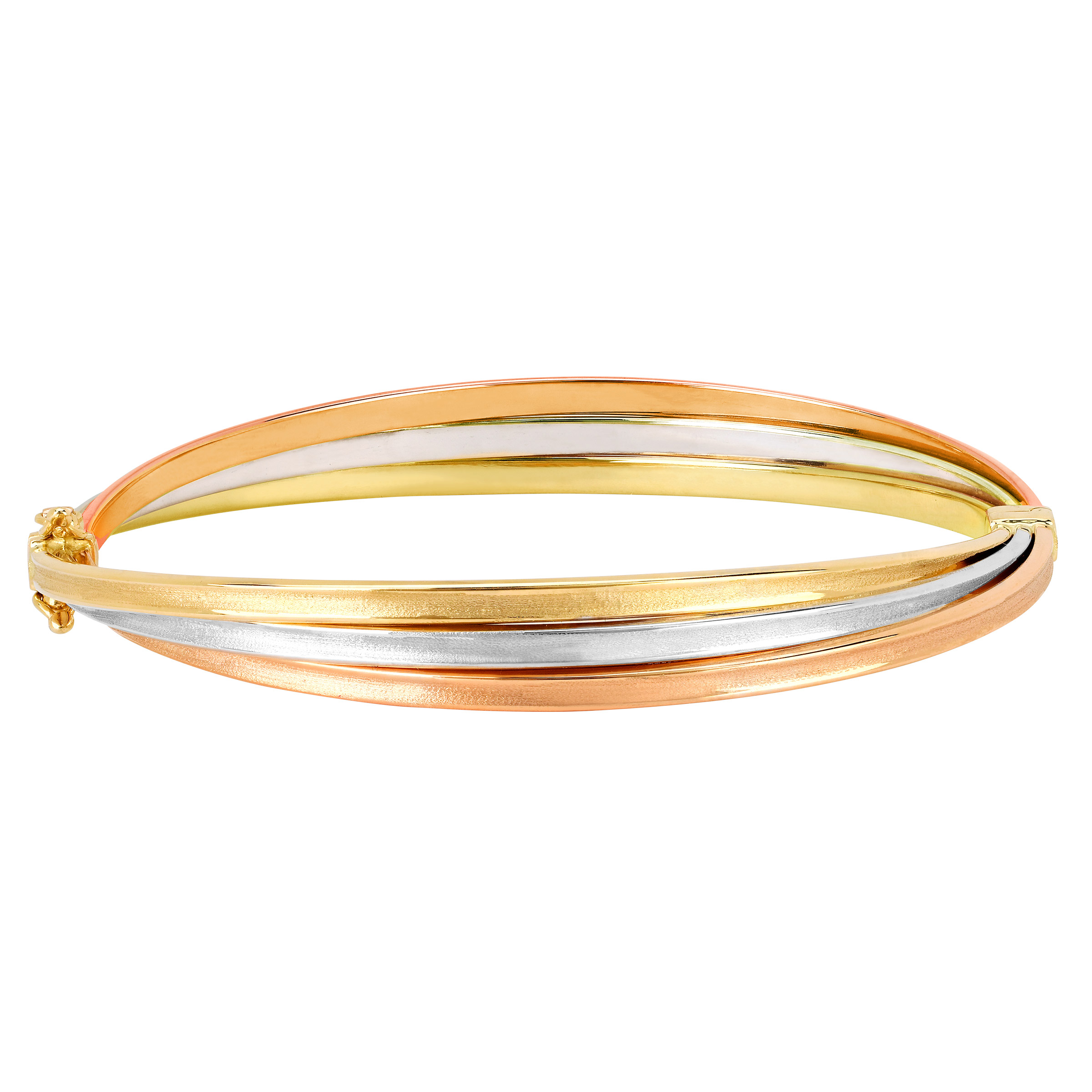 Satin Finish Triple Strand Bangle Bracelet in Tri-Colour Gold | Costco