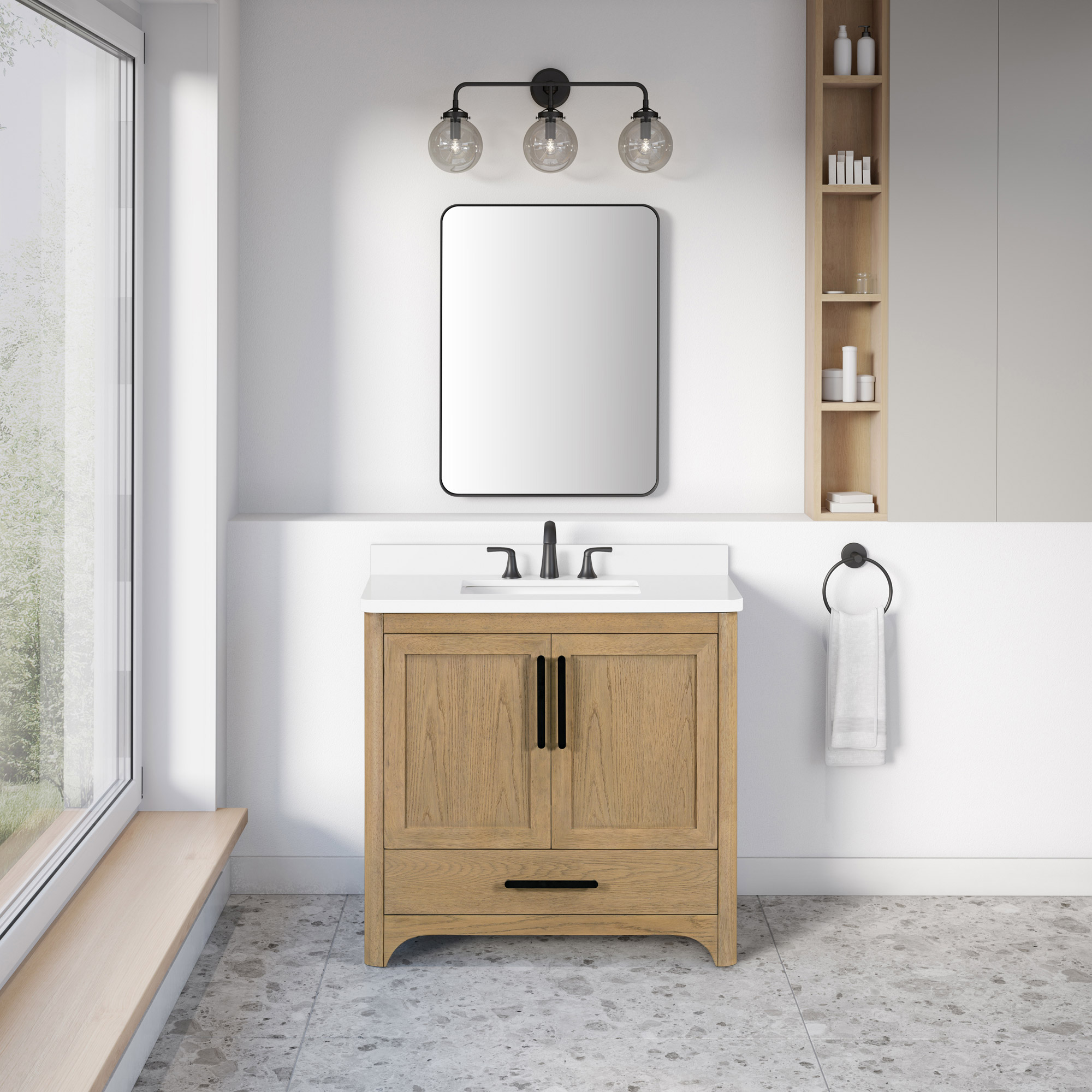 OVE Decors Adrian Vanity with Quartz Top in Brown | Costco