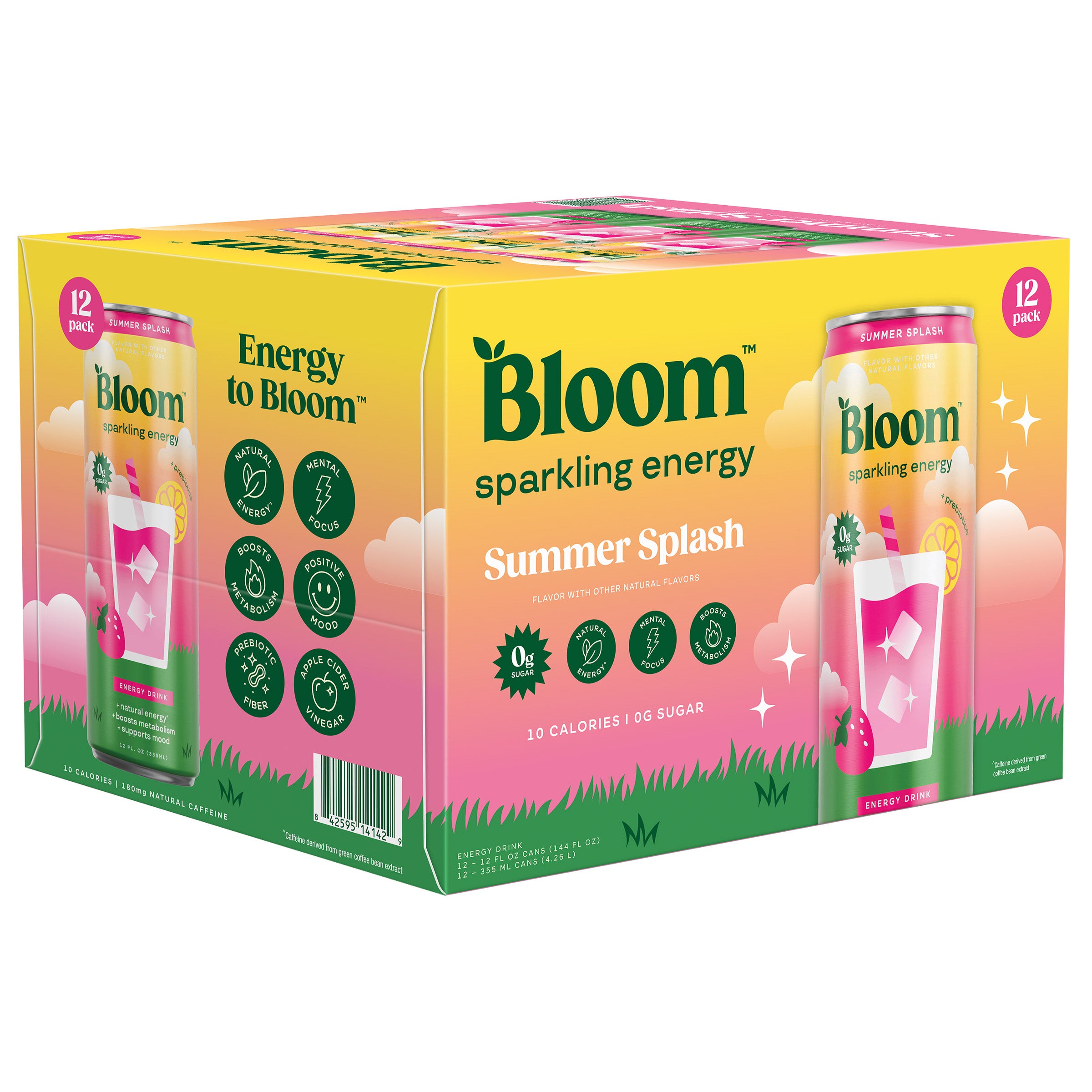 BLOOM♡RISE 　STATUSY il modo Air Bloom Sparkling Energy Drink, Summer Splash, 12 fl oz, 12-count
