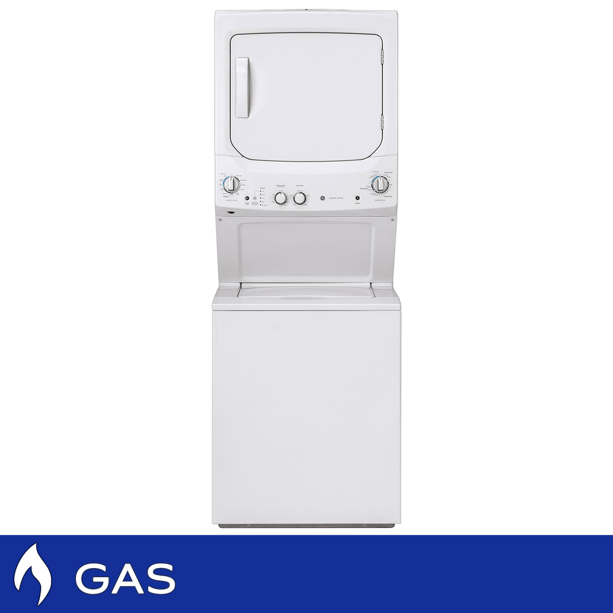 GE White 2.6 cu. ft. (I.E.C) Washer and 4.4 cu. ft. Dryer Gas Laundry Center