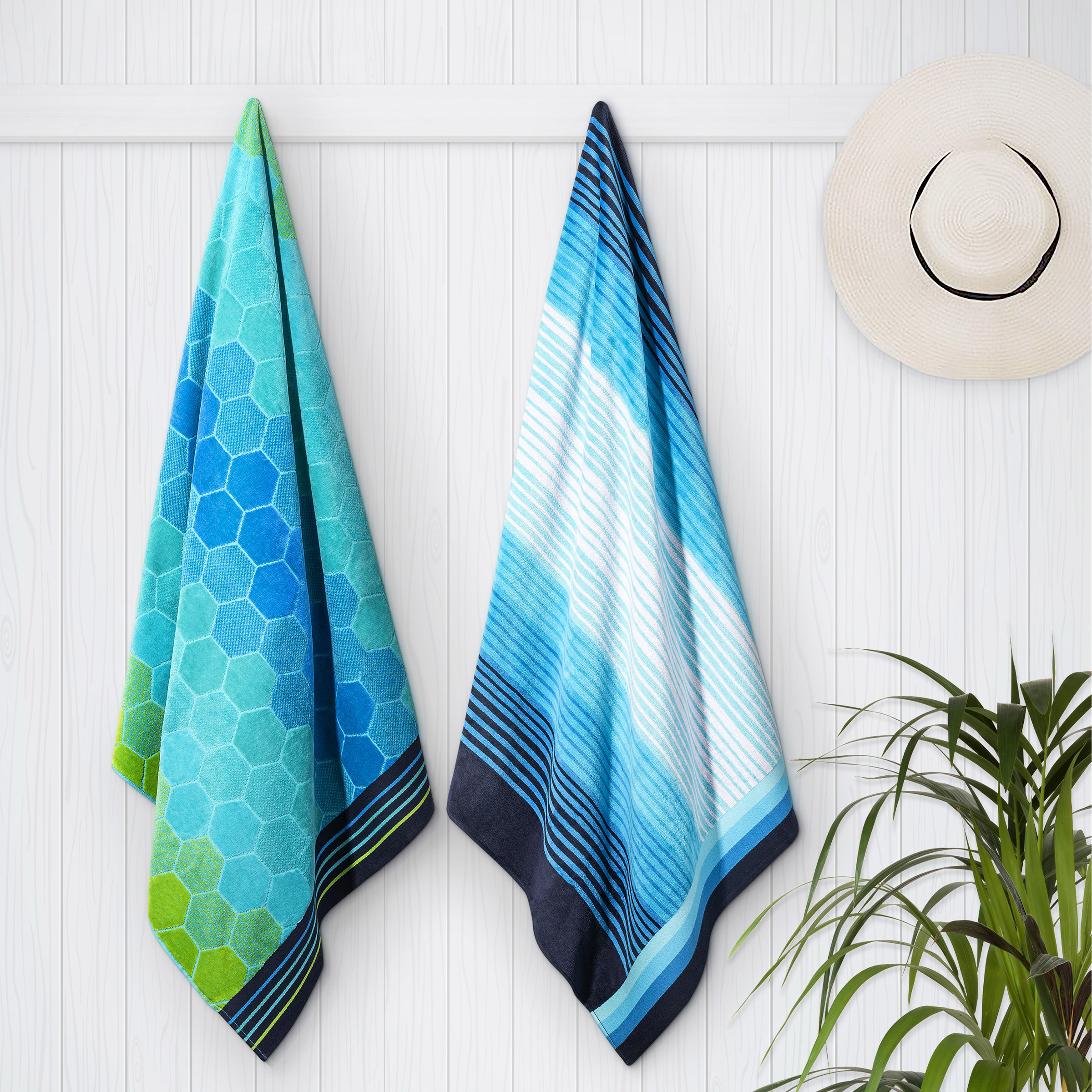 Multiple Pattern Geo & Blue Stripes Jacquard Beach Towel 2