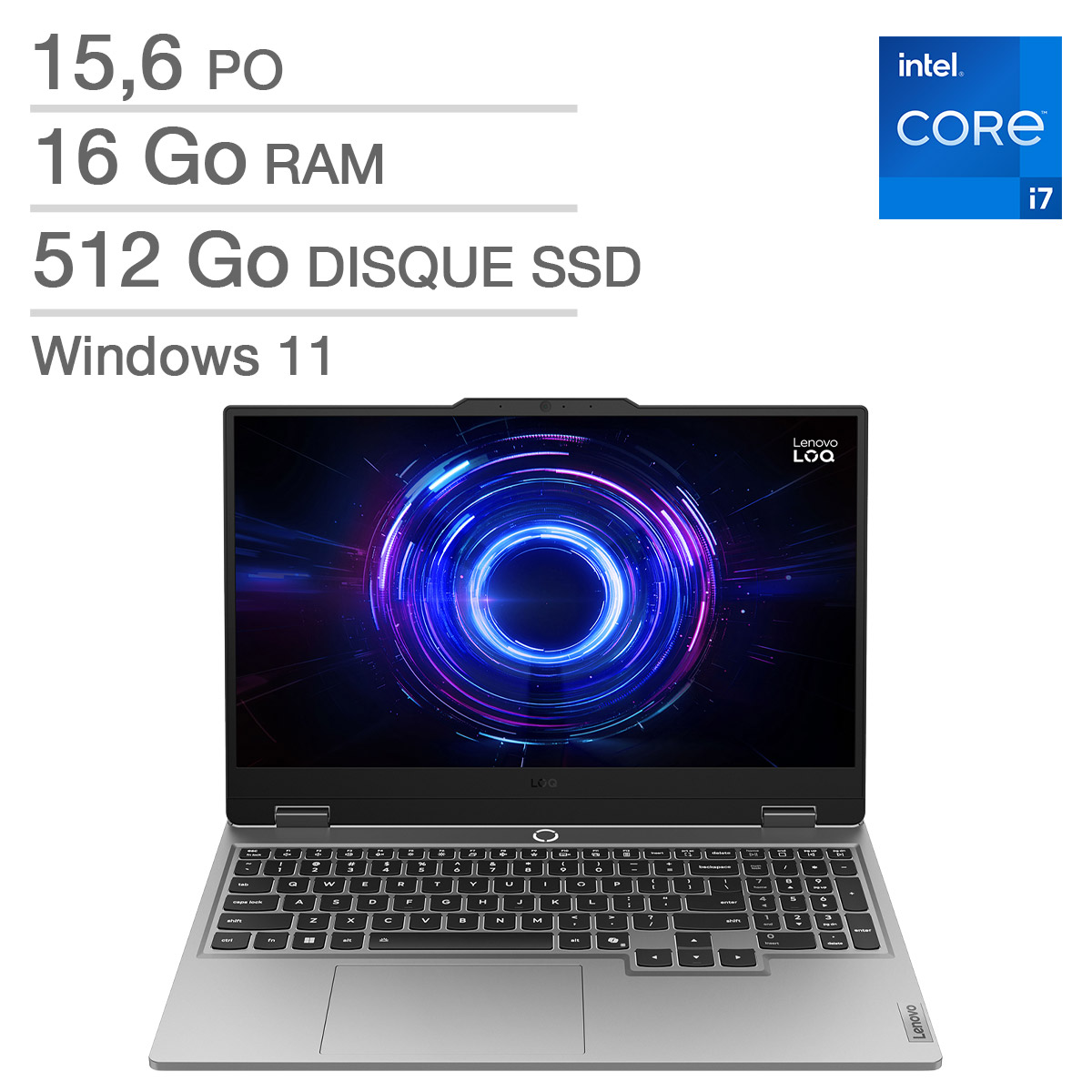 Lenovo LOQ – Ordinateur portable de jeux de 15,6 po, Intel Core i7-13650HX - 16 Go RAM,  512 Go SSD, NVIDIA GeForce RTX 5050 de 8 Go
