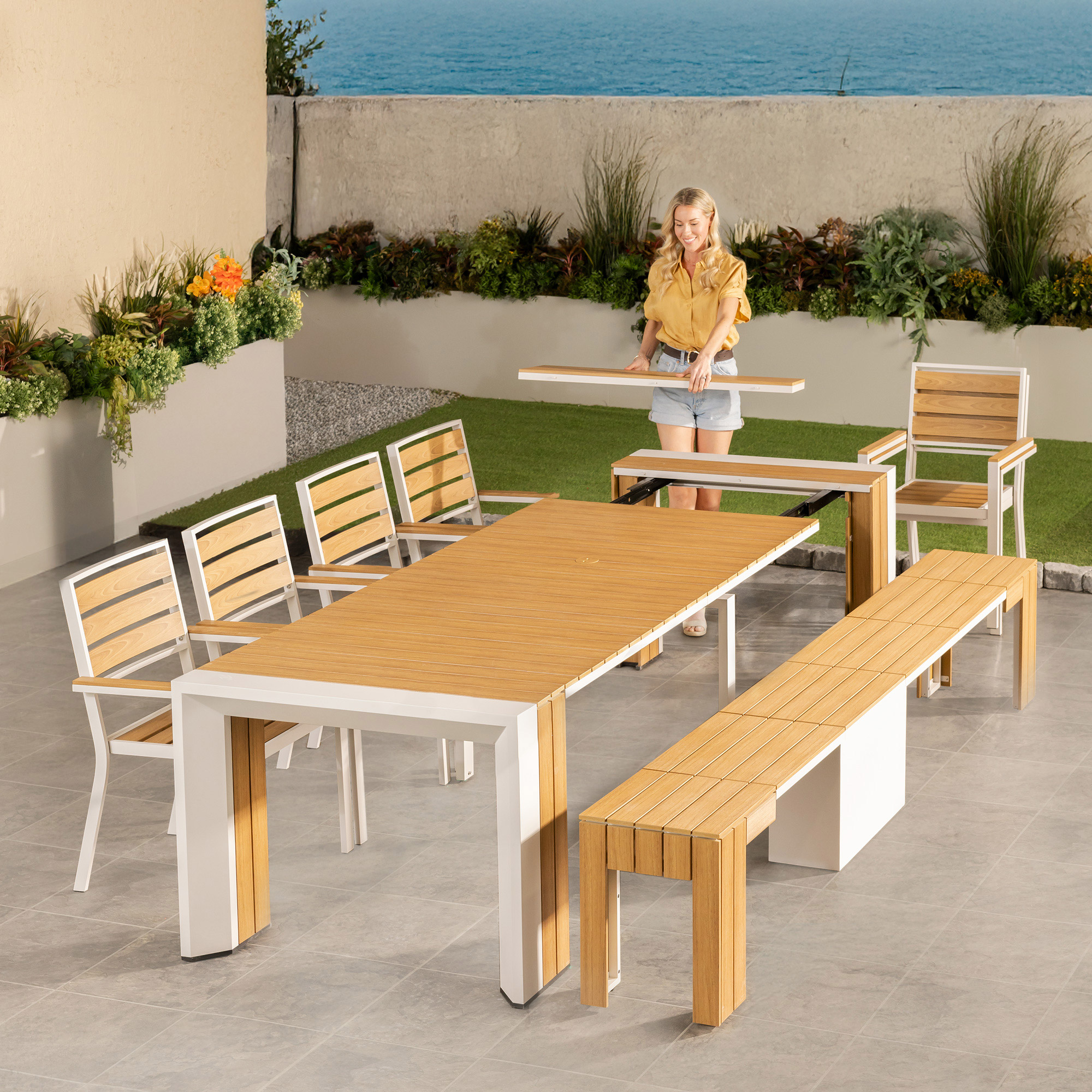 Transformer Table Extendable Outdoor Patio Dining Set | Costco