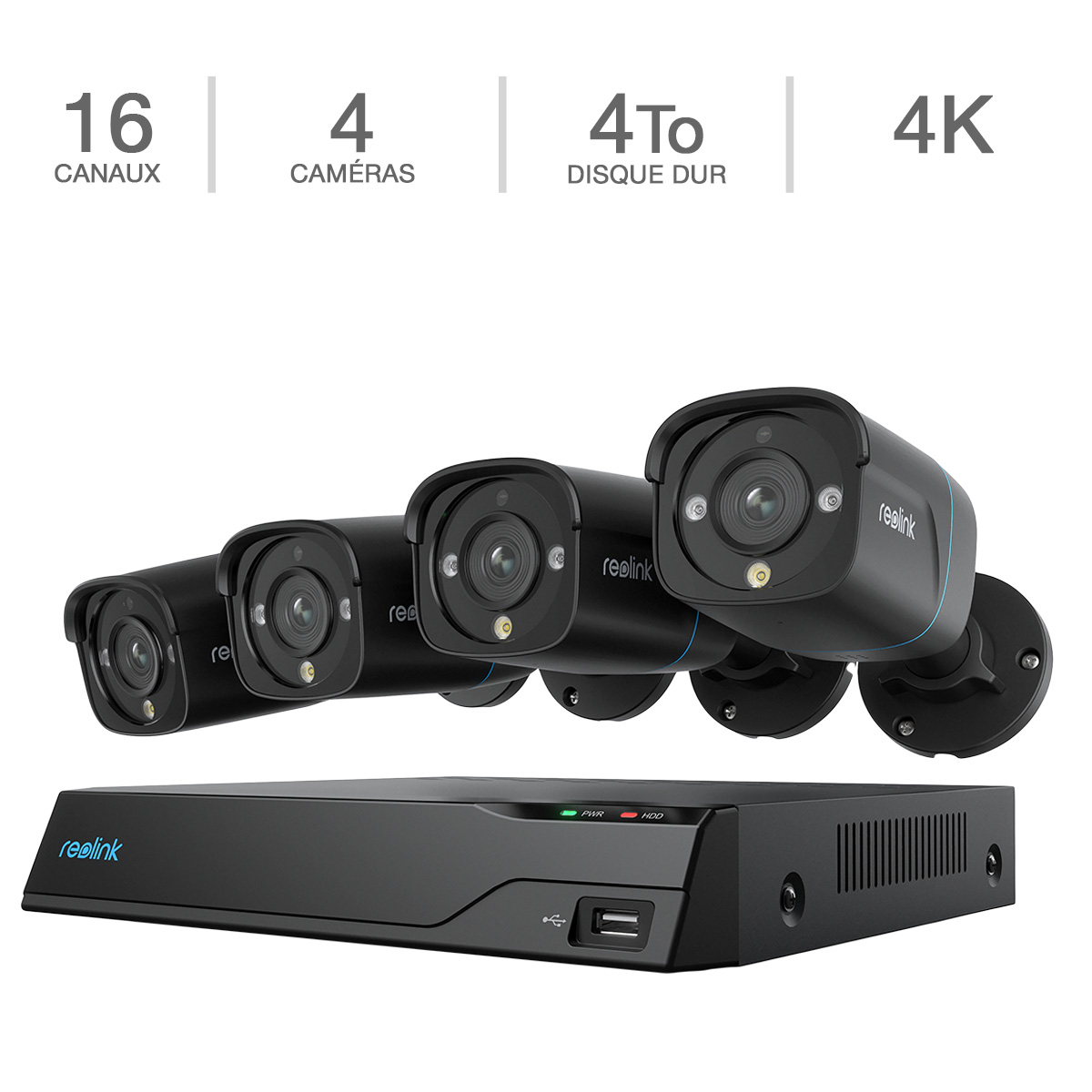 Reolink - Système de sécurité NVR 4 To 4K 16 canaux de la série Advantage avec 4 caméras ogivales PoE