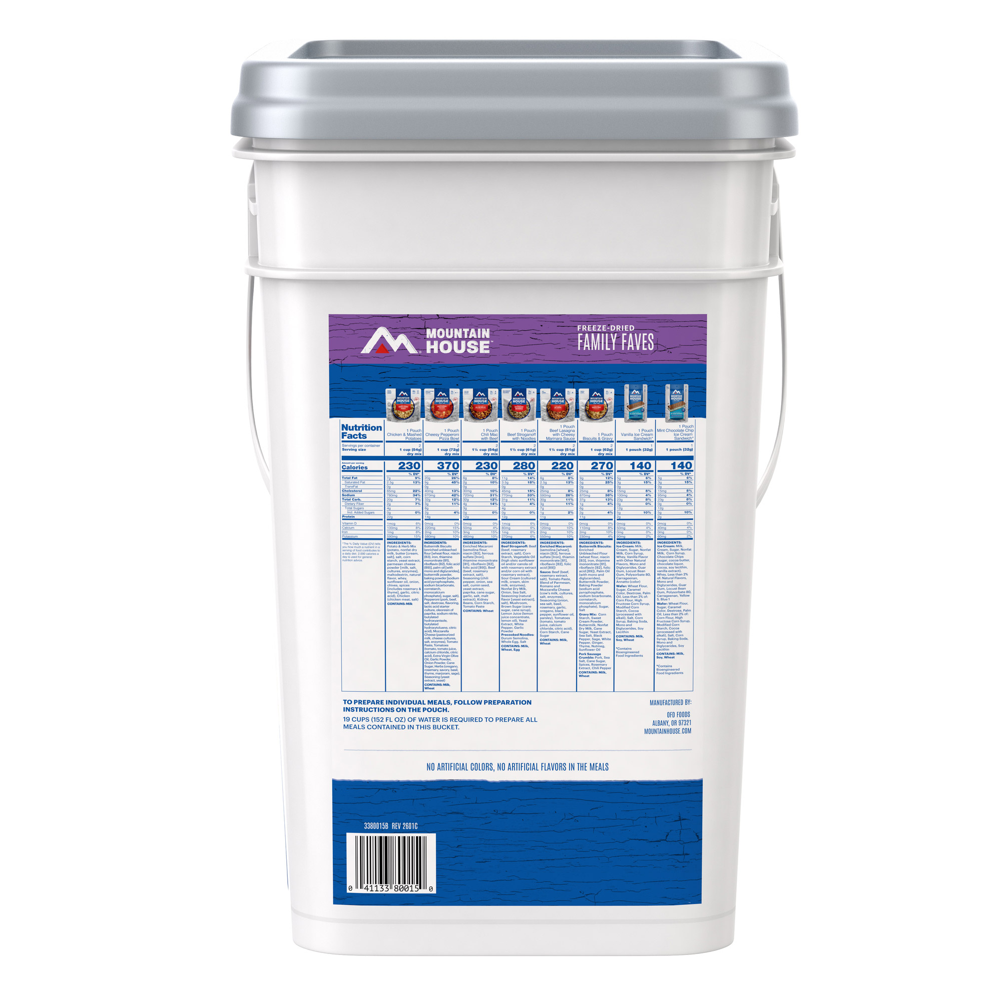 Mountain House Family Faves Emergency Food Bucket, 16 Pouches (28 Total ...