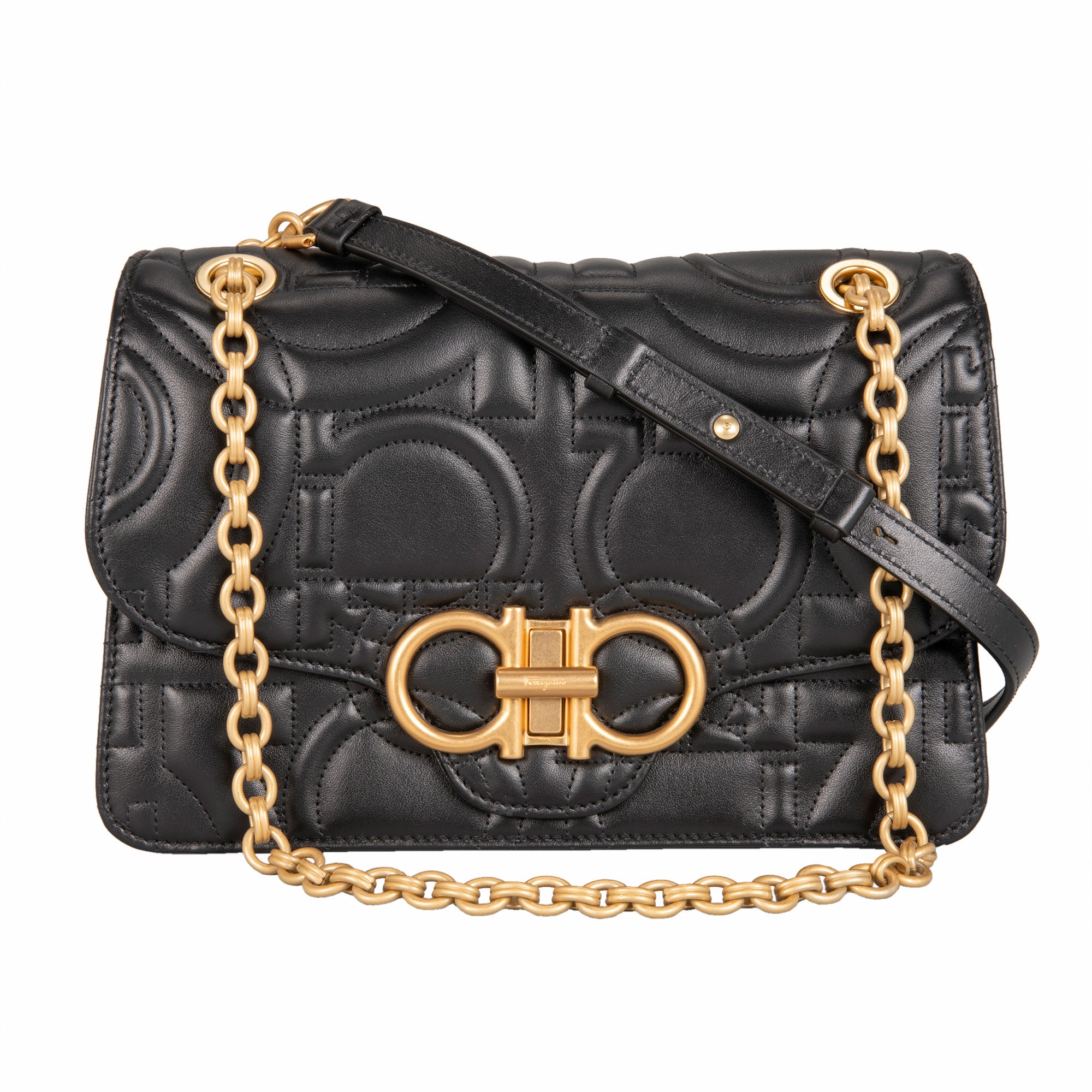 Ferragamo Quilted Gancini Flap Bag, Black | Costco
