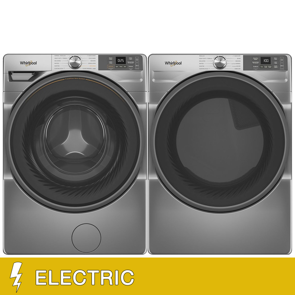 Whirlpool 4.5 cu. ft. Smart Front Load Washer and 7.4 cu. ft. ELECTRIC Dryer with Wrinkle Shield Option