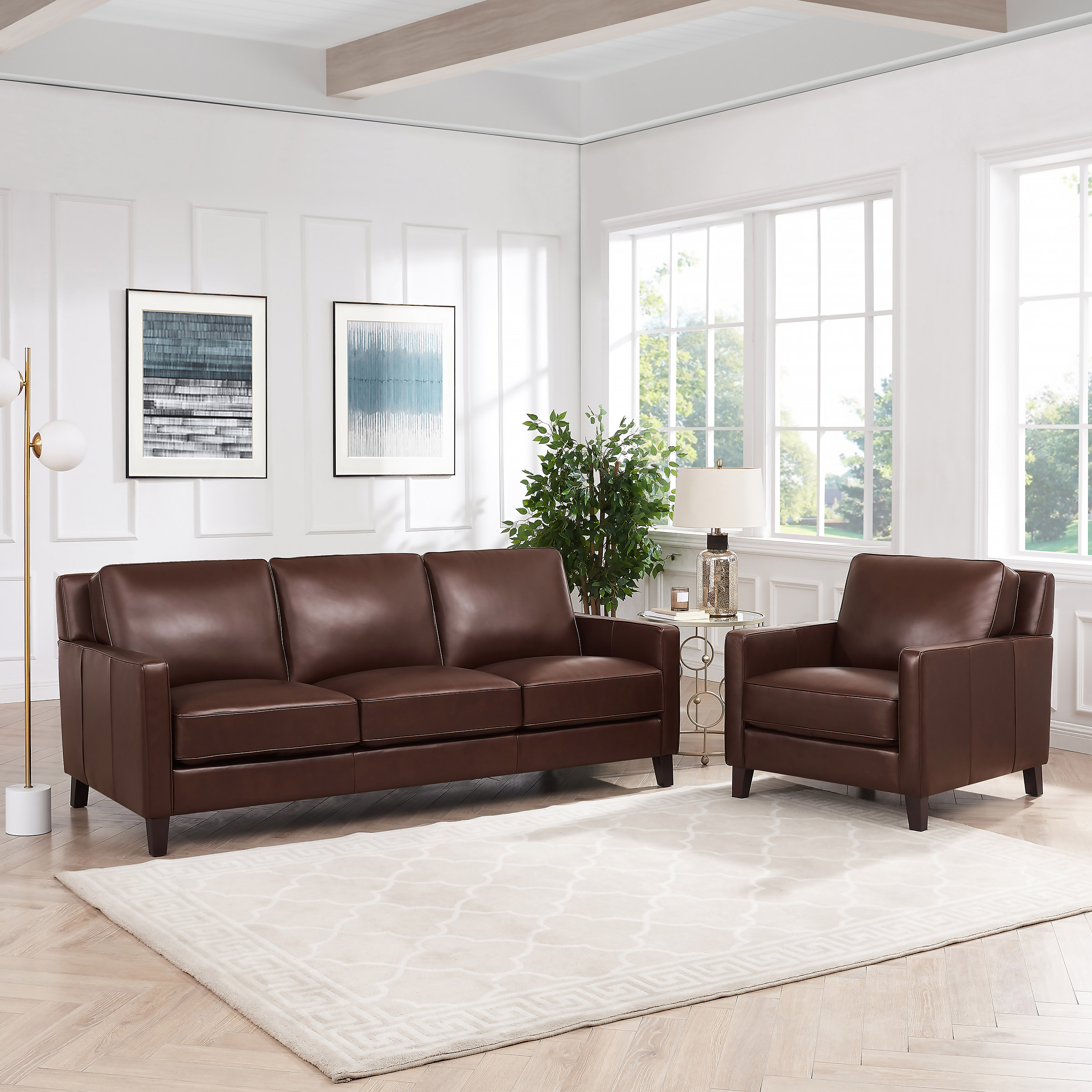 Prospera Home West Park Top-grain Leather Sofa and Chair