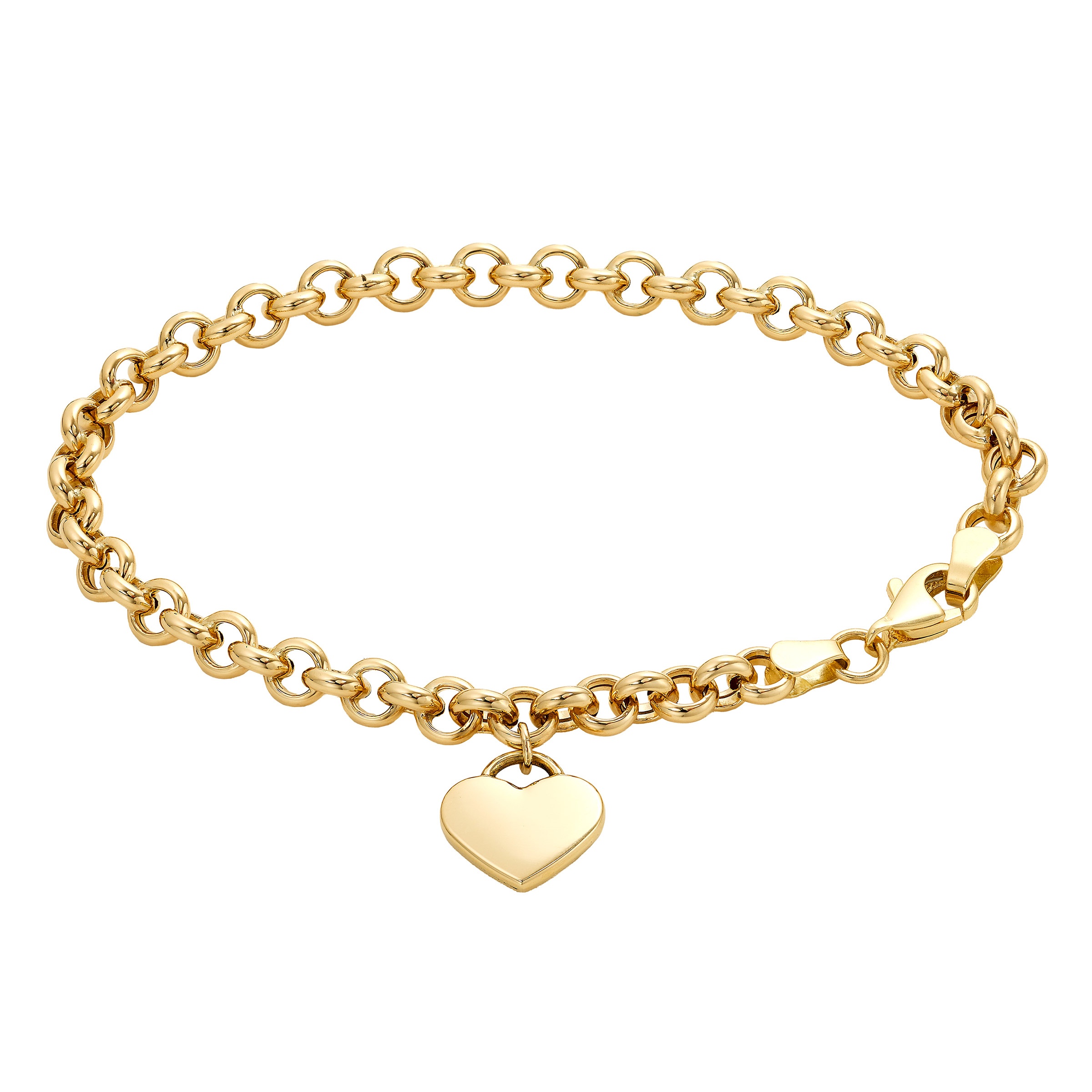 14kt Yellow Gold Heart Charm Rolo Bracelet