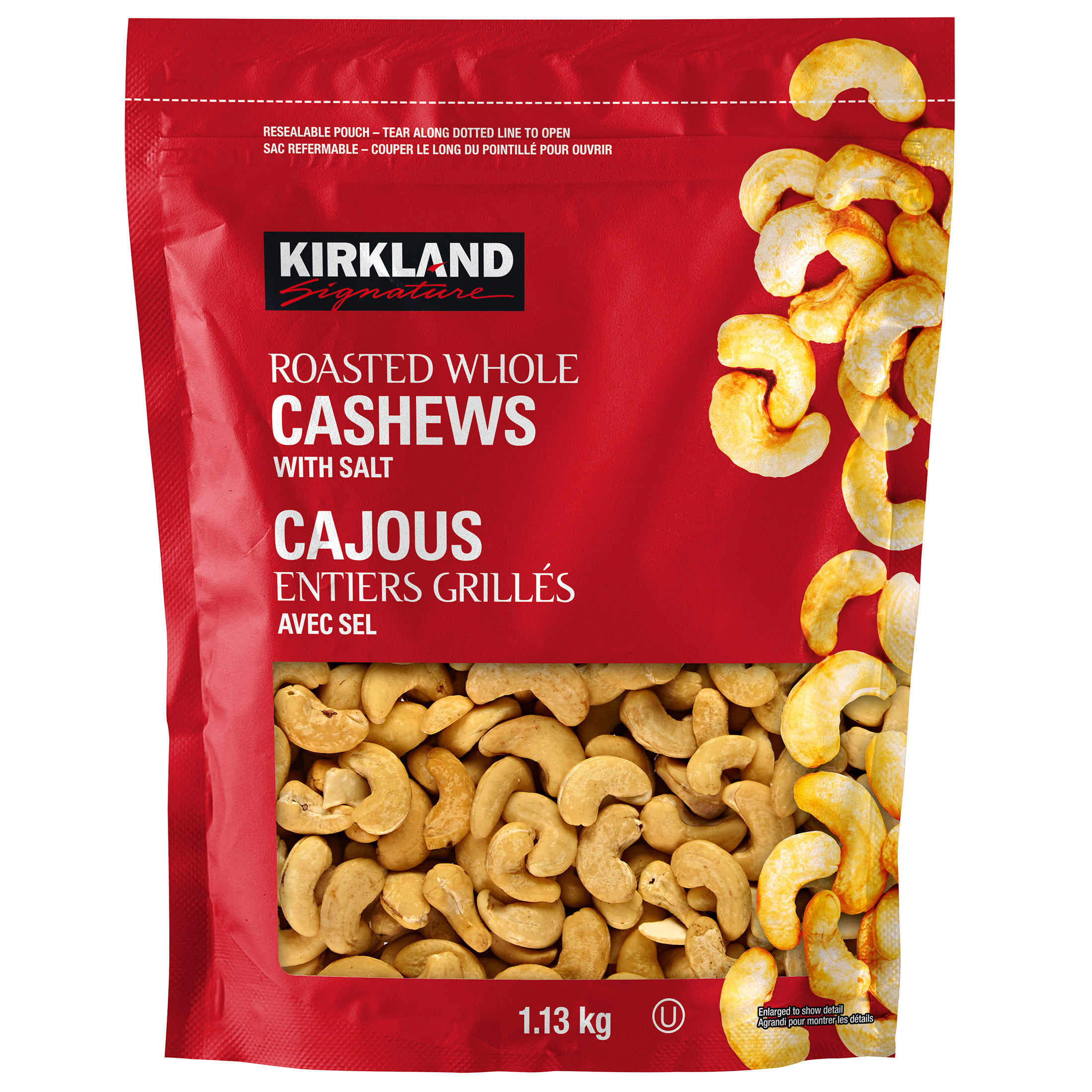 Kirkland Signature Roasted Whole Cashews with Salt, 1.13 kg 