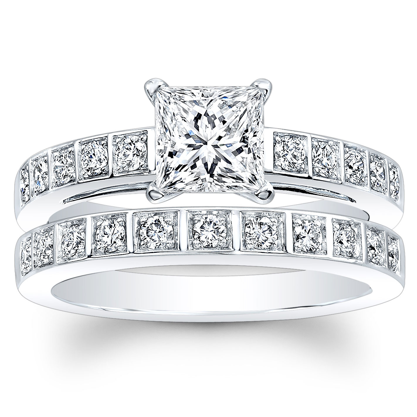 Princess Cut and Round Brilliant Diamond Wedding Set (1.45 ctw)