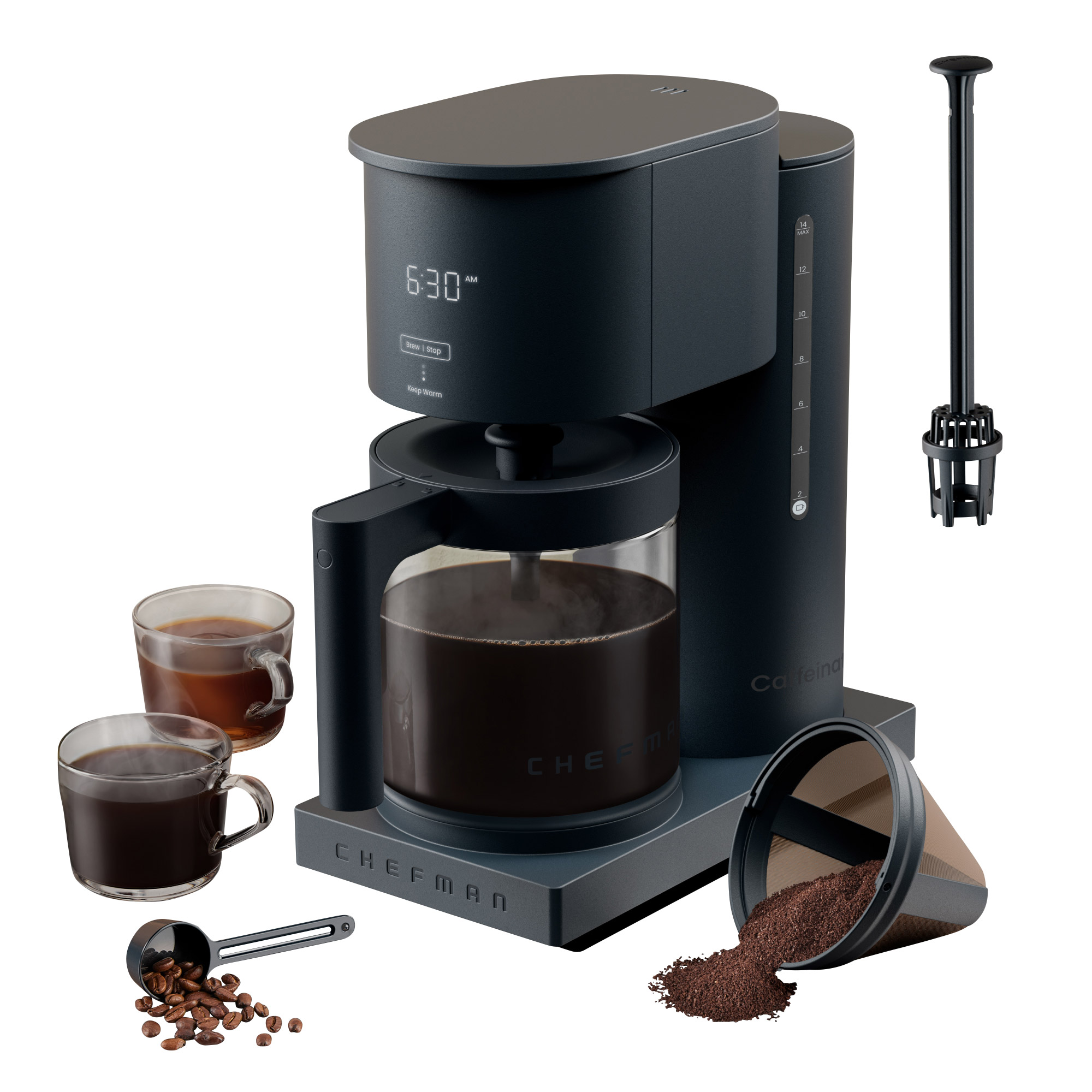 食器 COFFEEMAN Chefman Caffeinator Drip 14-Cup Programmable Coffee Maker, Black