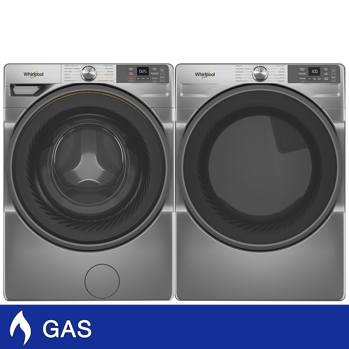Whirlpool 4.5 cu. ft. Smart Front Load Washer and 7.4 cu. ft. GAS Dryer with Wrinkle Shield Option