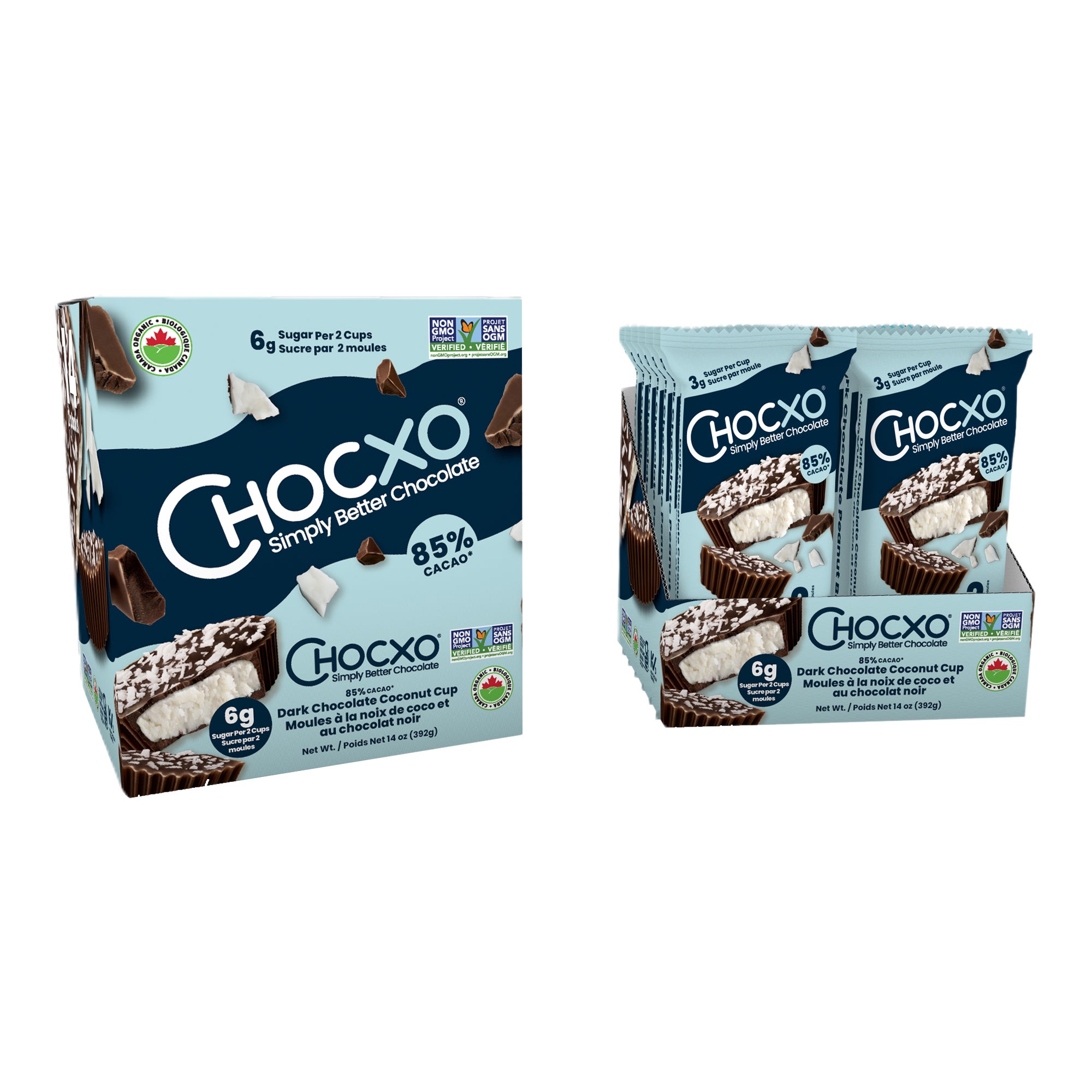 COCO Chocxo Dark Chocolate Coconut Cup, 14 x 28 g | Costco