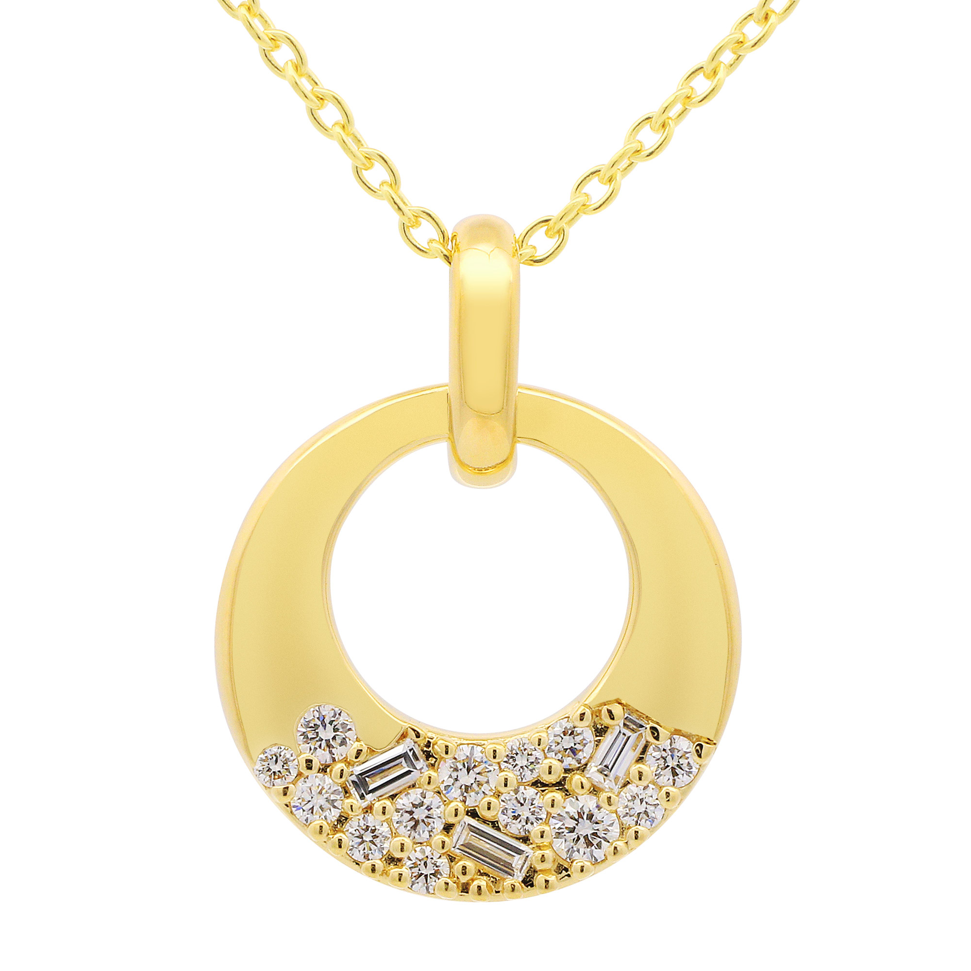 Round Brilliant and Baguette Diamond Circle Pendant (0.17 ctw)
