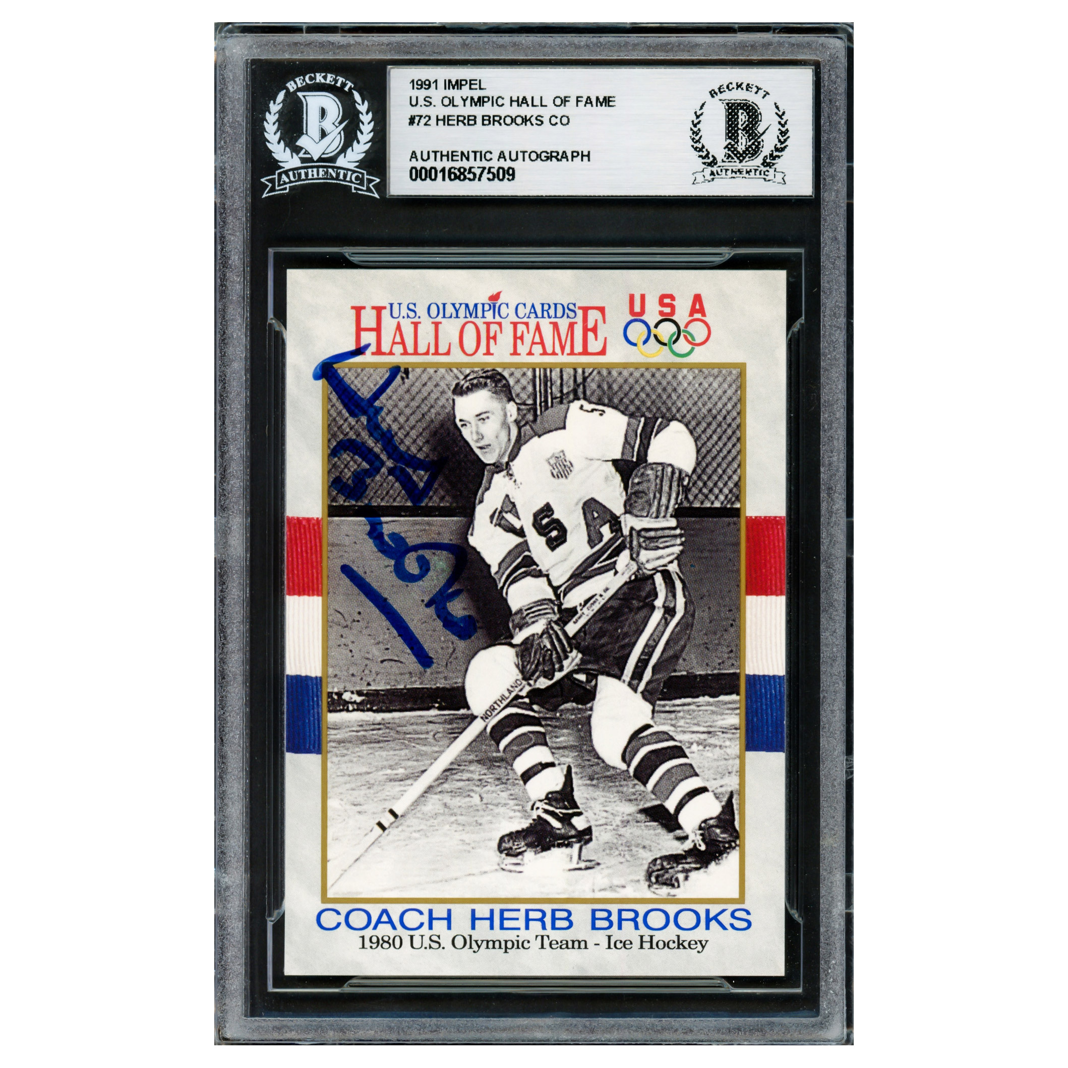 Herb Brooks Autographed 1991 Impel Card #72 1980 Team USA Beckett Authenticated