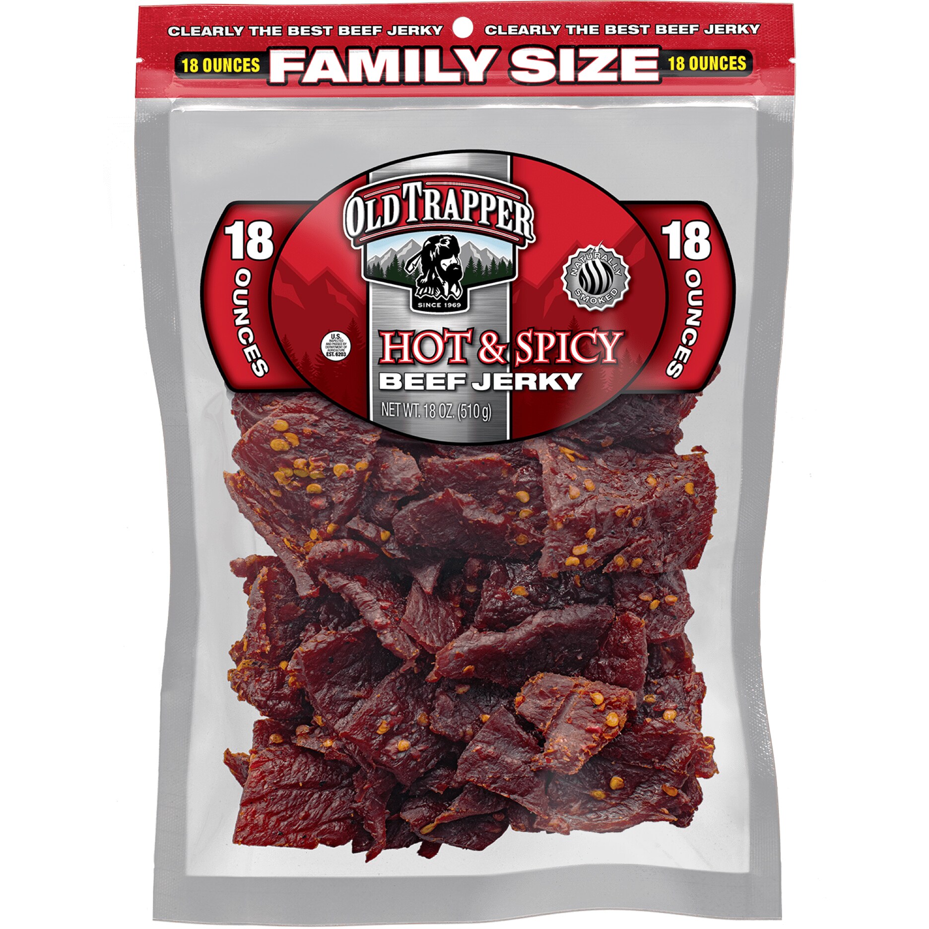 Old Trapper Beef Jerky, Hot & Spicy, Family Size, 18 oz