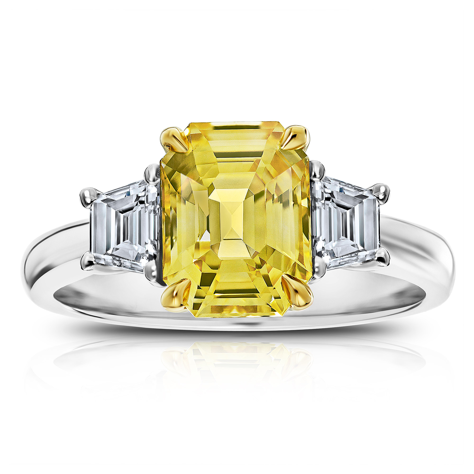 Emerald Cut Yellow Sapphire and Diamond Ring (0.57 ctw)