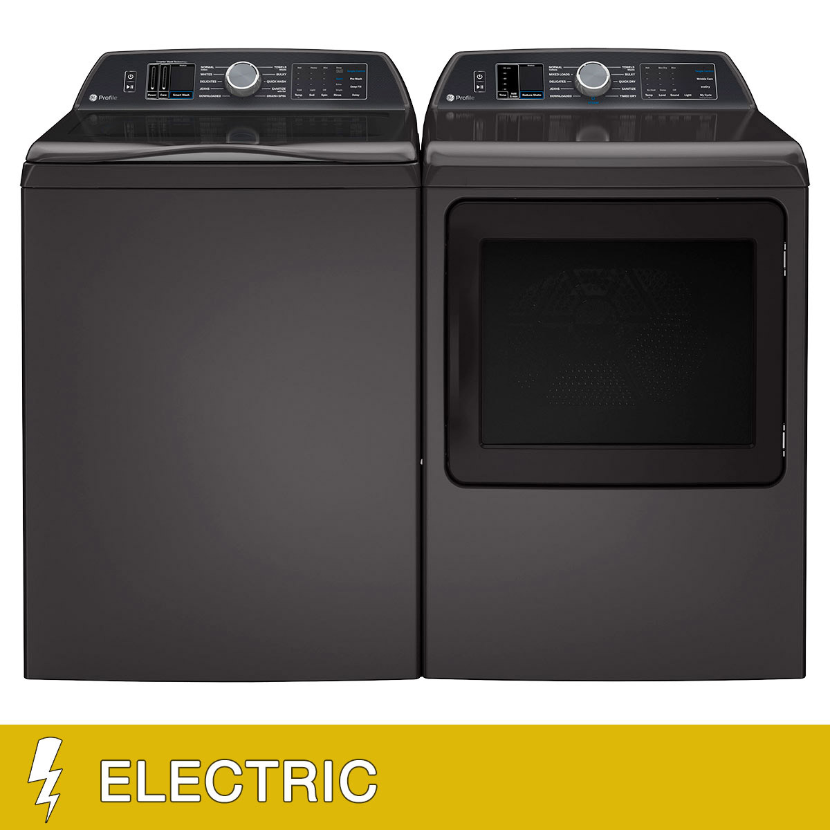 GE Profile 5.4 cu. ft. Washer with Smarter Wash Technology and 7.4 cu. ft. ELECTRIC Dryer Package with Sanitize Cycle and Sensor Dry