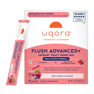 Uqora Flush Advanced Plus UTI Drink Mix, 21 Packets, Triple Berry Flavor