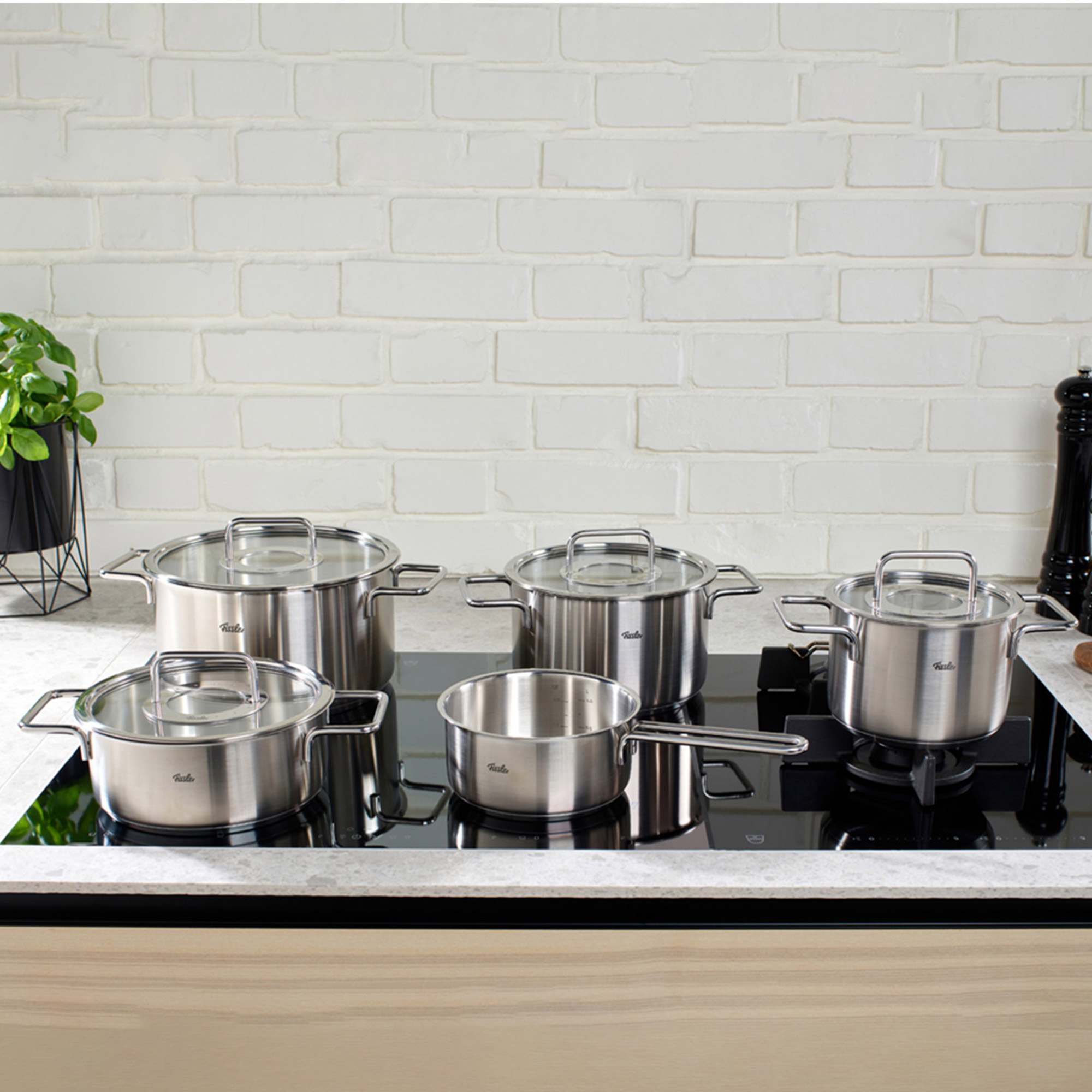Fissler Pure Collection Stainless Steel 9 Piece Cookware Set - Induction Compatible, Metal Lids
