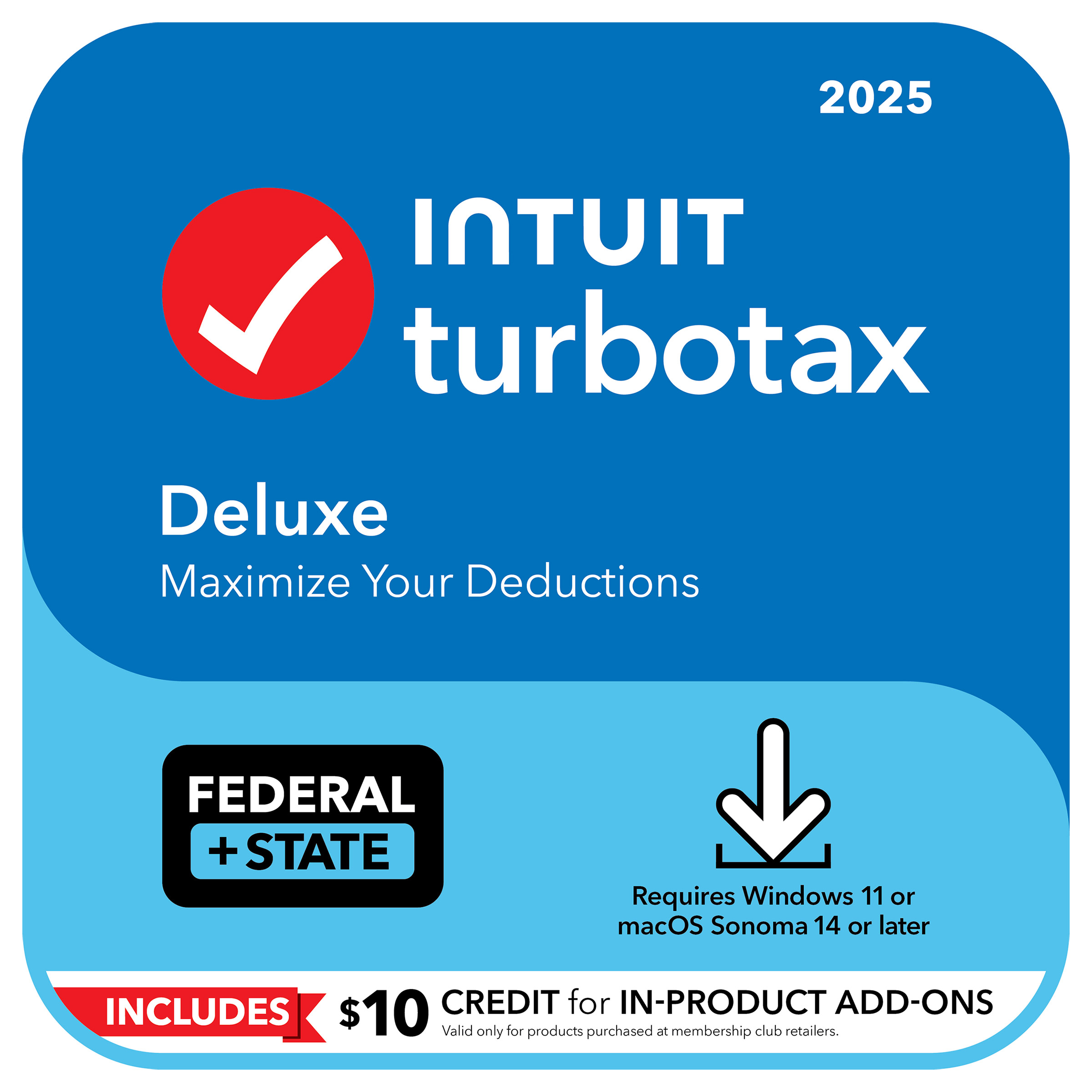 TurboTax Deluxe 2025 Federal E-File + State Download for PC/Mac  Includes $10 Credit In-Product*