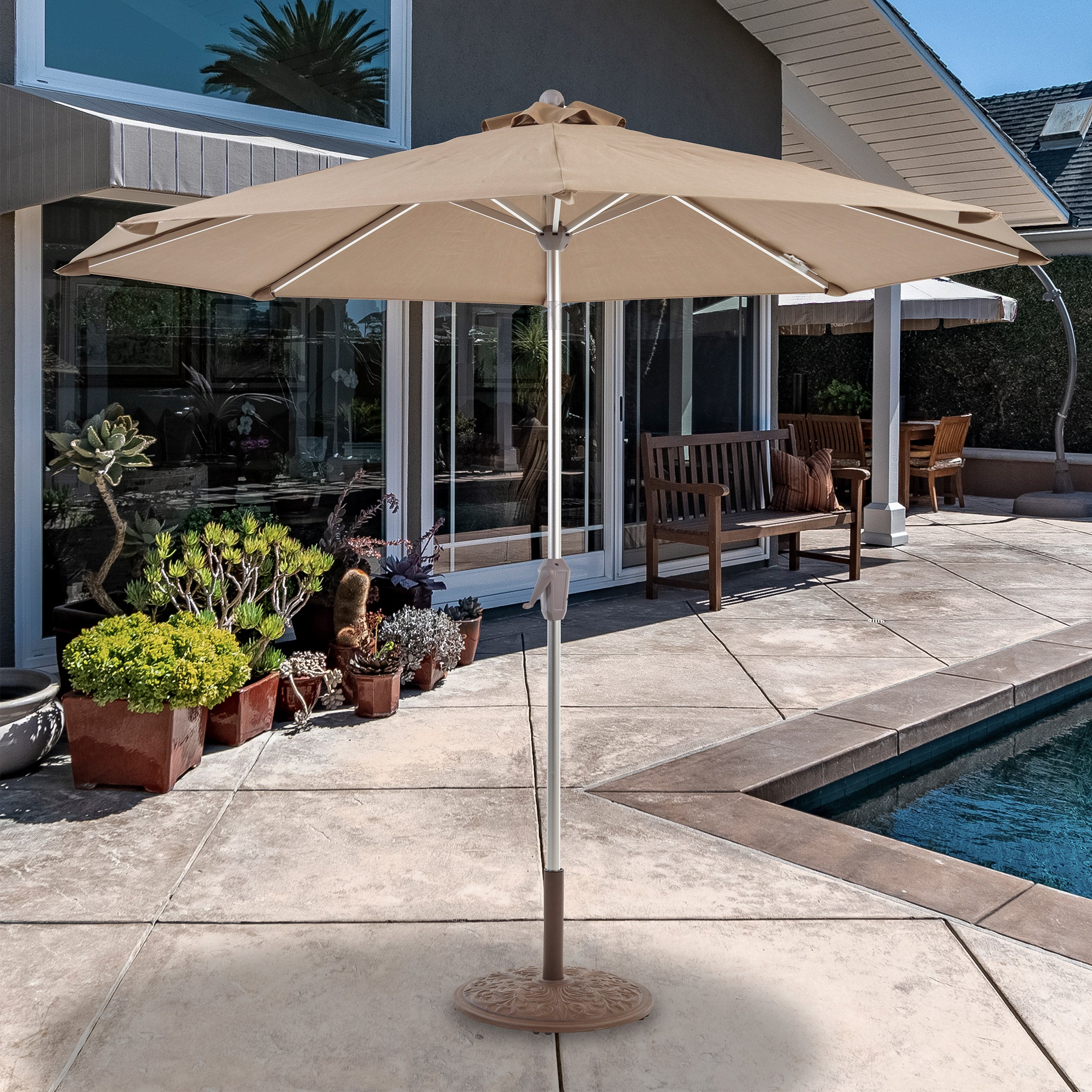 costco umbrellas for patios Seasons Sentry 9ft Anodized Commercial Umbrella